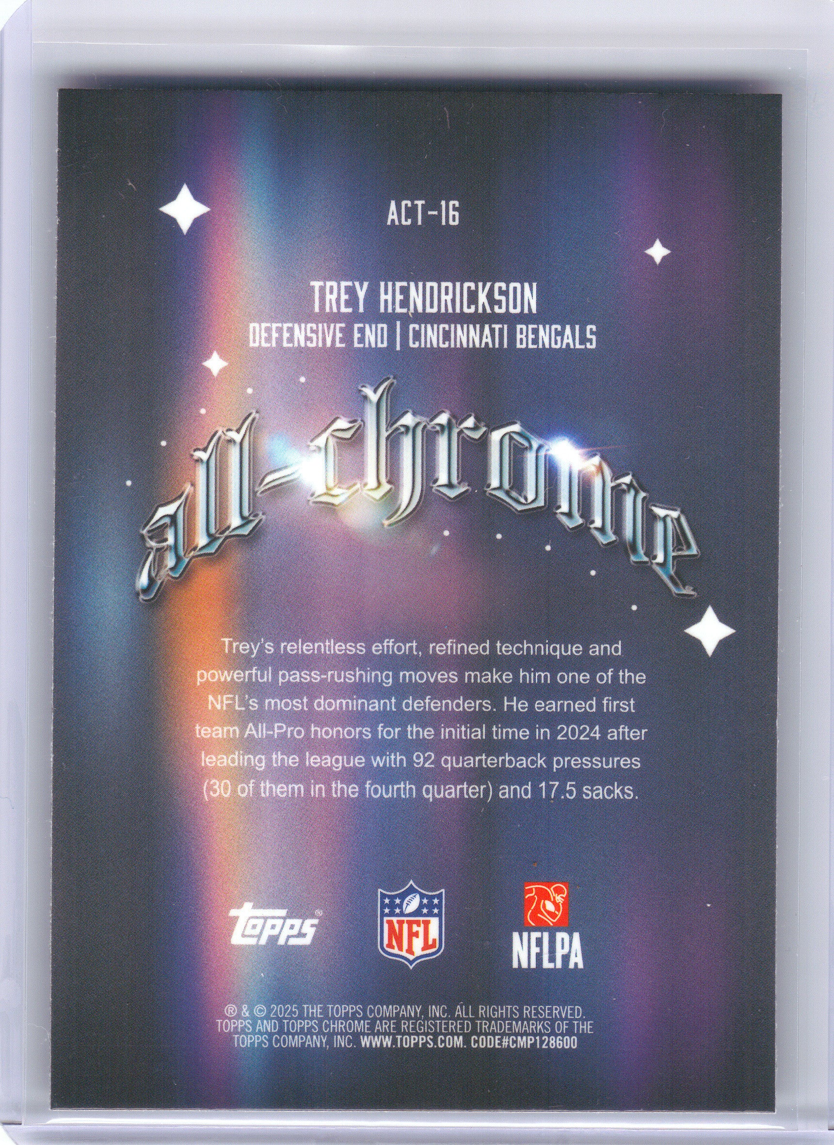 2025 Topps Chrome #ACT-16 Trey Hendrickson All Chrome Team Cincinnati Bengals