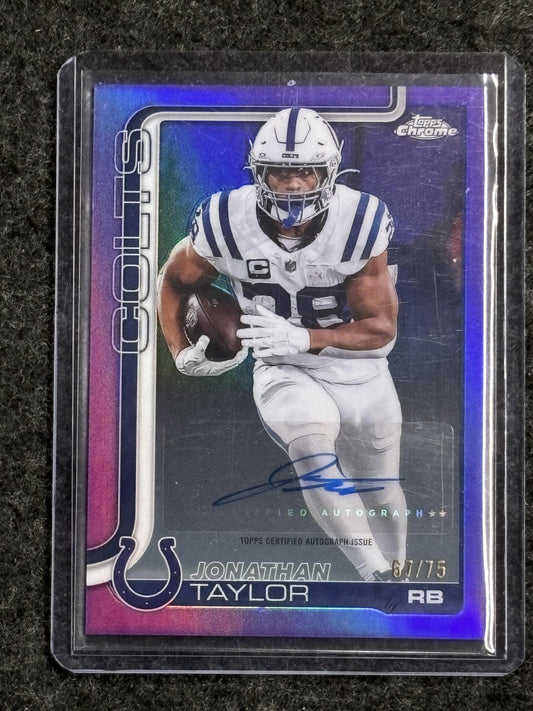 2025 Topps Chrome #BA-JT Jonathan Taylor Chrome Autographs Purple Refractor #/75 Indianapolis Colts SN,AU