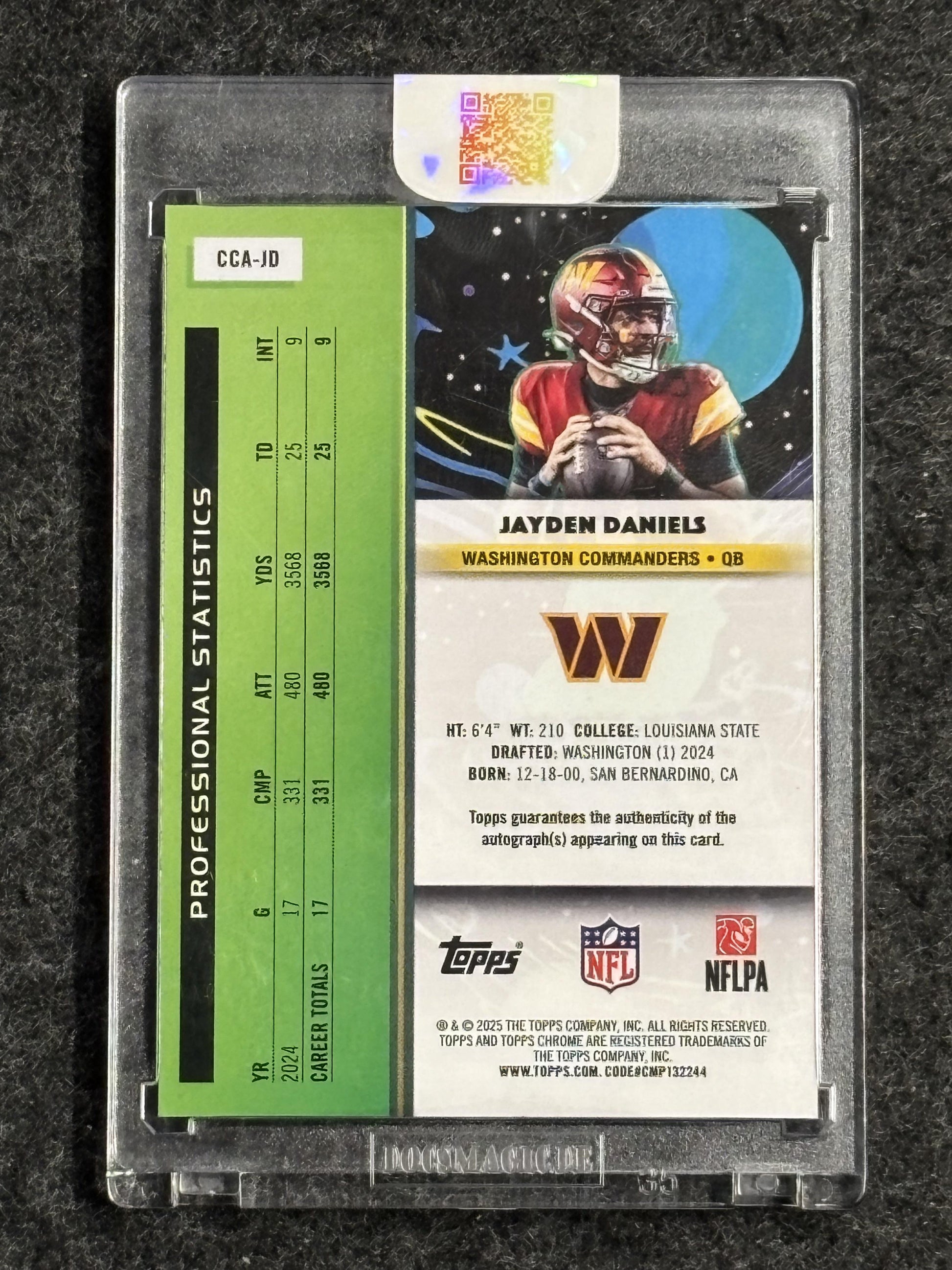 2024 Topps Chrome Cosmic #CCA-JD Jayden Daniels Cosmic Chrome Autographs Gold Interstellar Refractors #/50 Washington Commanders SN, AU