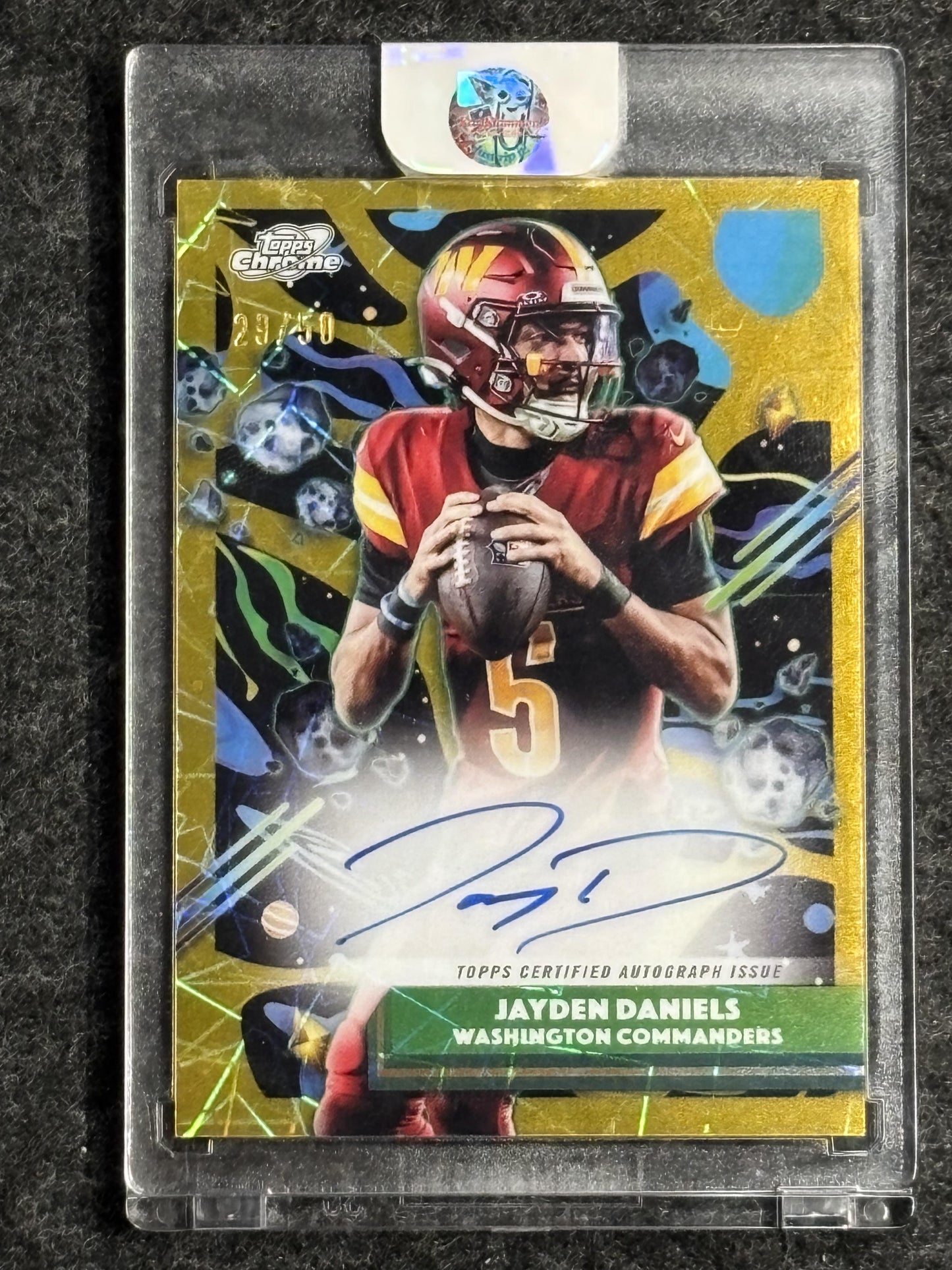 2024 Topps Chrome Cosmic #CCA-JD Jayden Daniels Cosmic Chrome Autographs Gold Interstellar Refractors #/50 Washington Commanders SN, AU