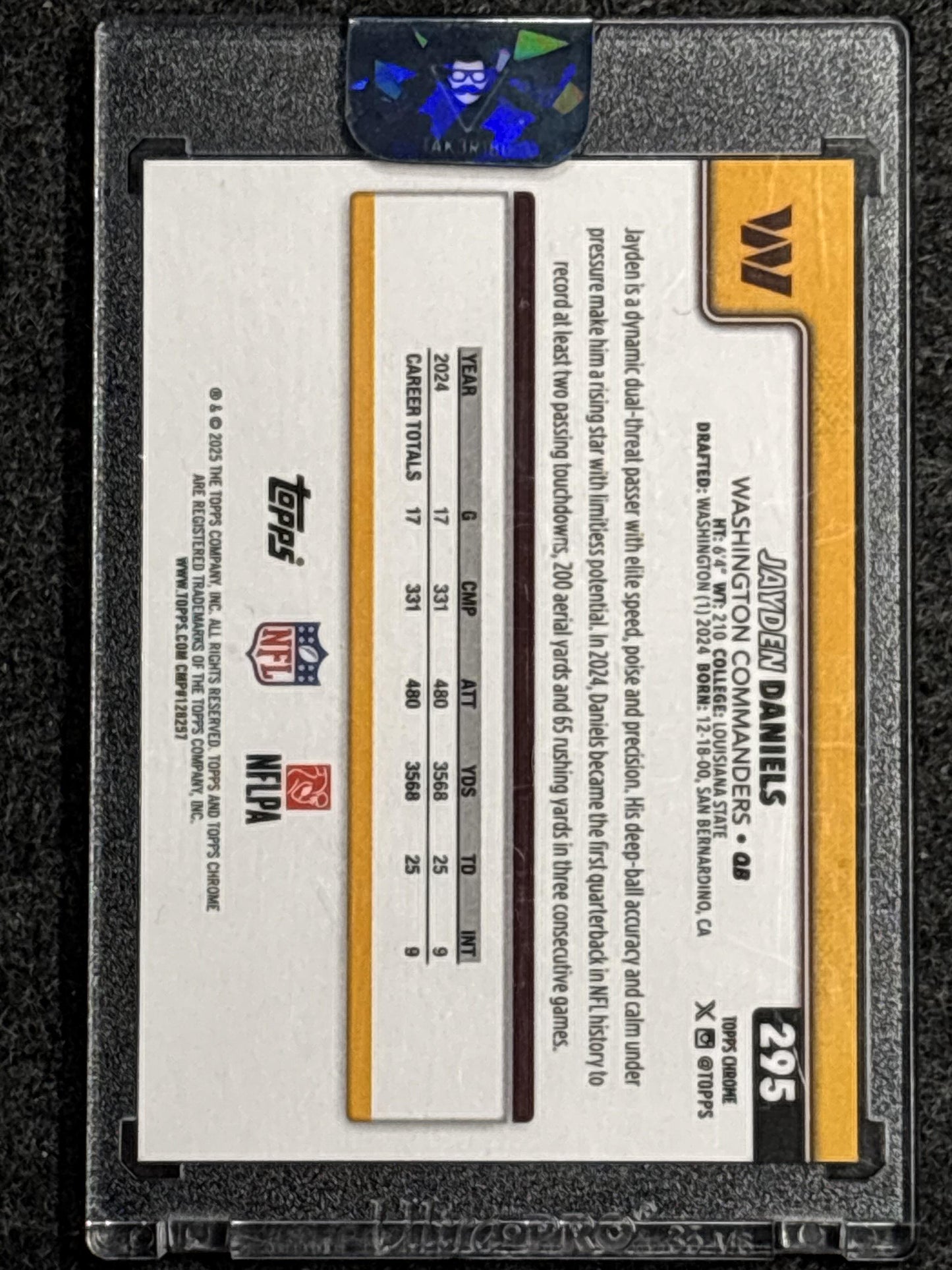 2025 Topps Chrome #295 Jayden Daniels Orange Lava Refractor #/25 Washington Commanders SN