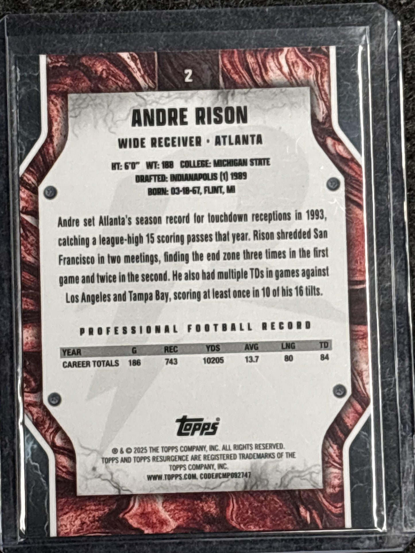 2024 Topps Resurgence #2 Andre Rison Sky Blue & Pink Shock Atlanta Falcons