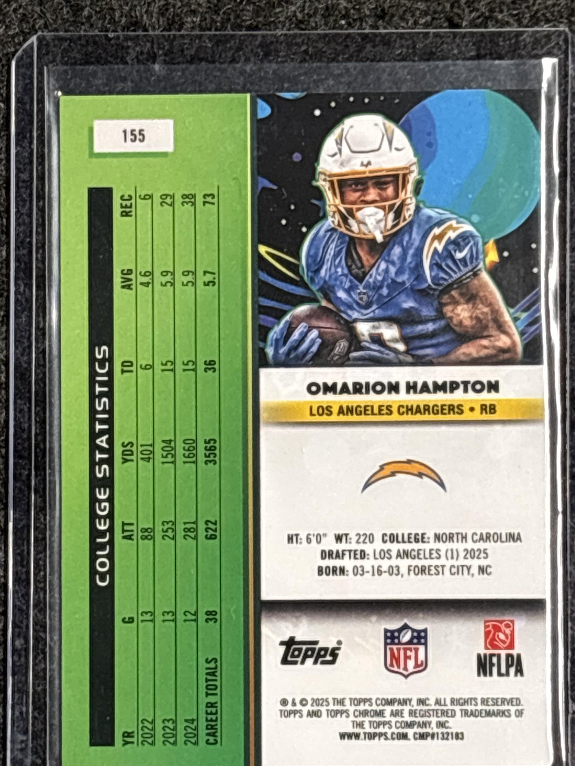 2025 Topps Chrome Cosmic #155 Omarion Hampton Los Angeles Chargers RC
