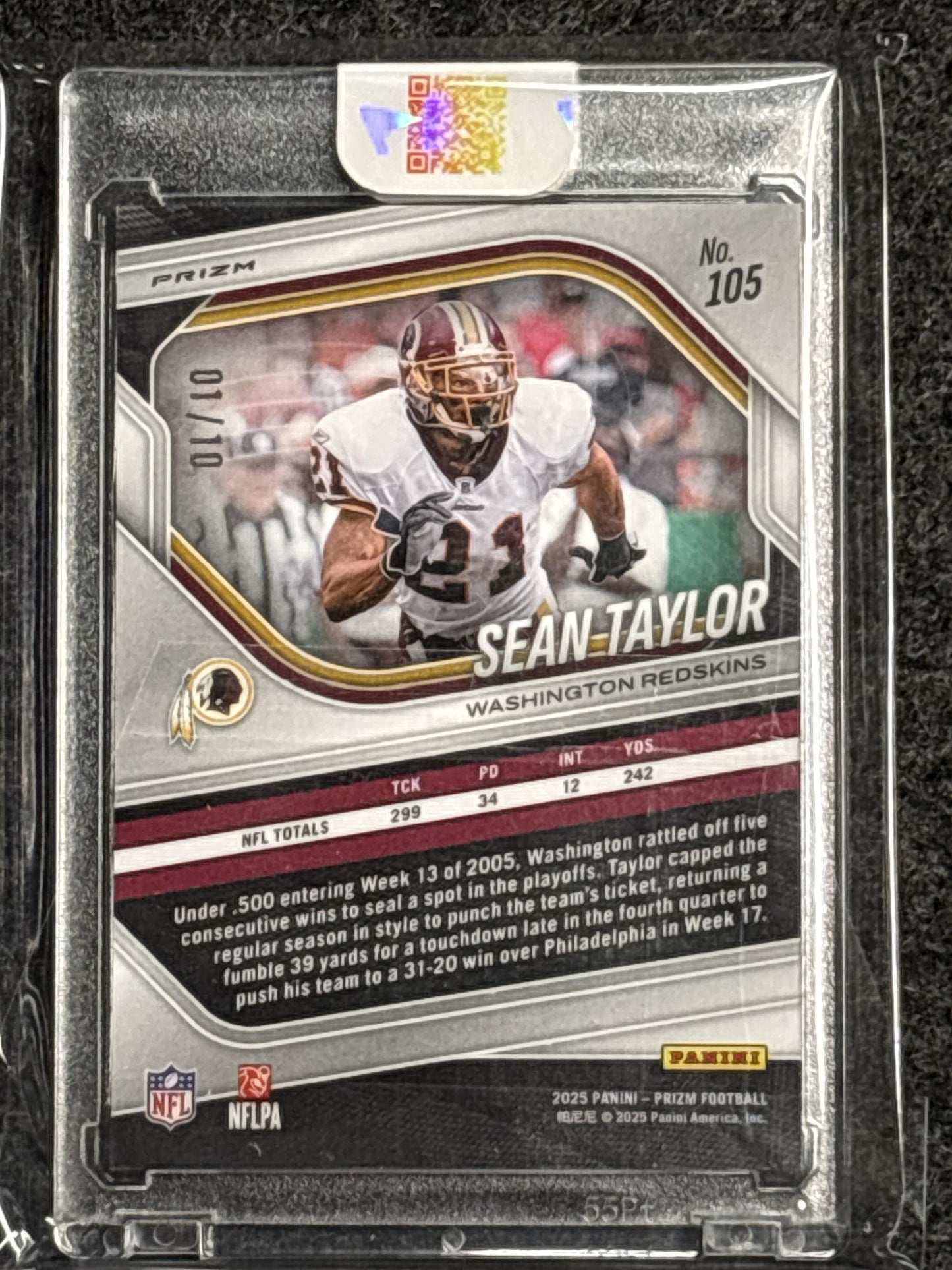 2025 Panini Prizm #105 Sean Taylor Gold #/10 Washington Redskins SN