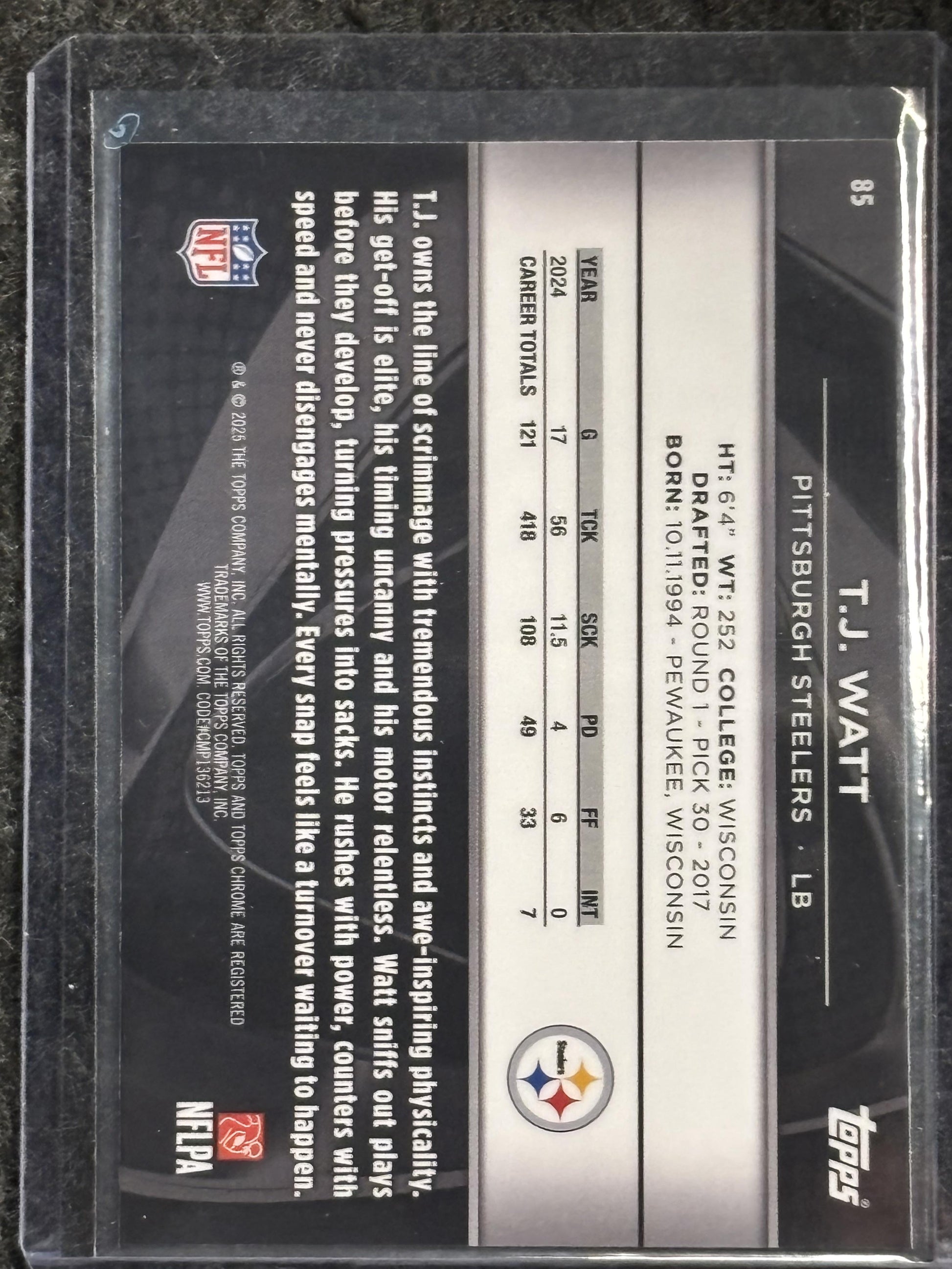 2025 Topps Chrome Black #85 T.J. Watt Steelers