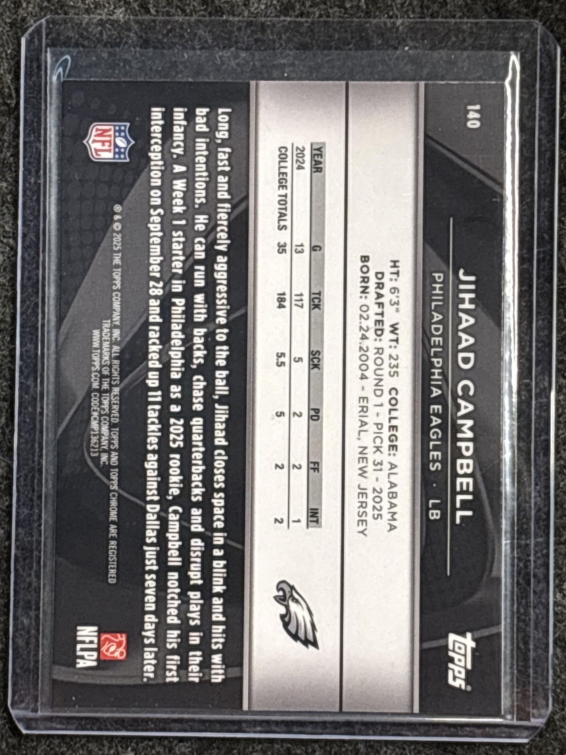 2025 Topps Chrome Black #140 Jihaad Campbell Philadelphia Eagles