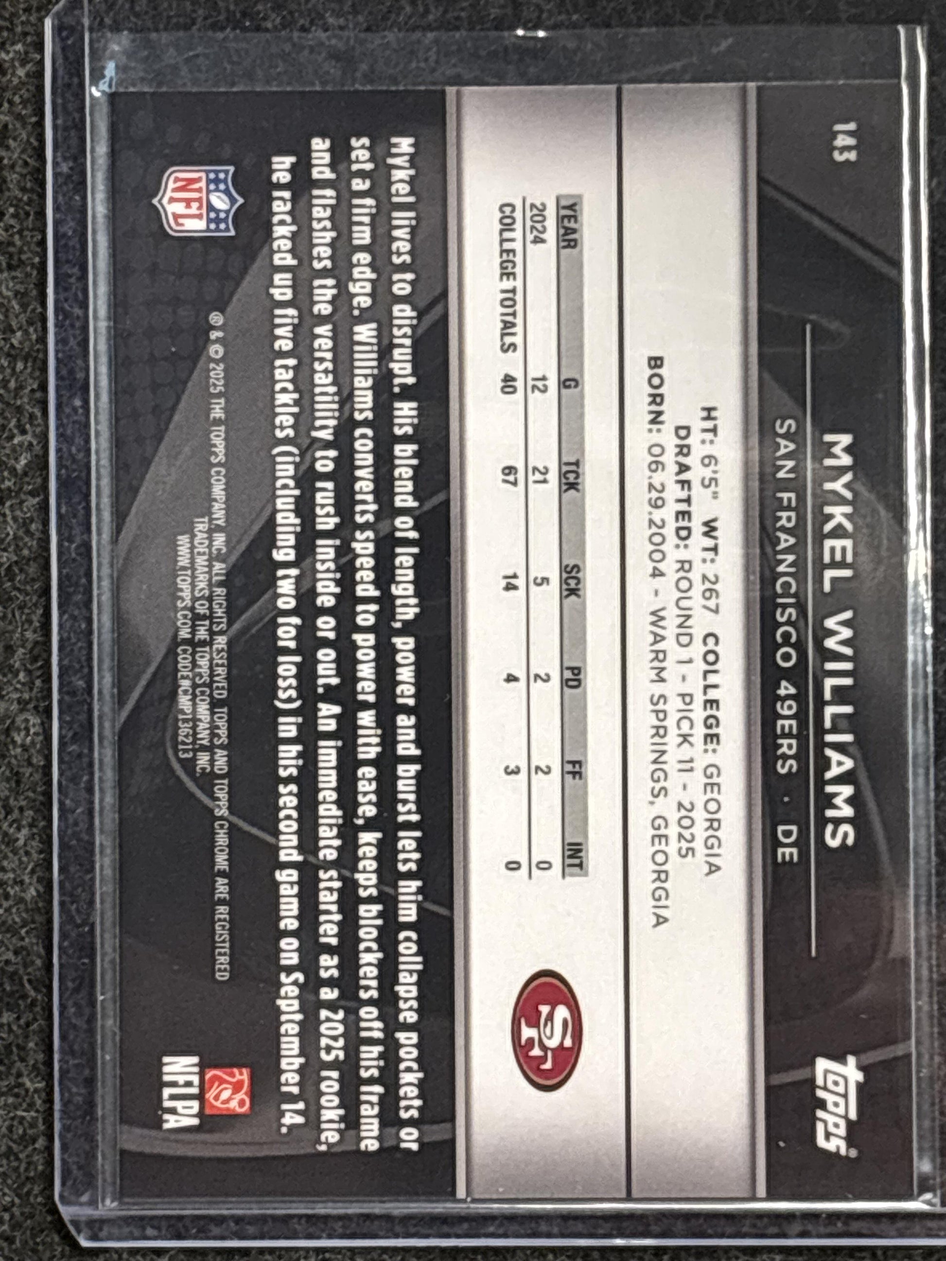 2025 Topps Chrome Black #143 Mykel Williams 49ers