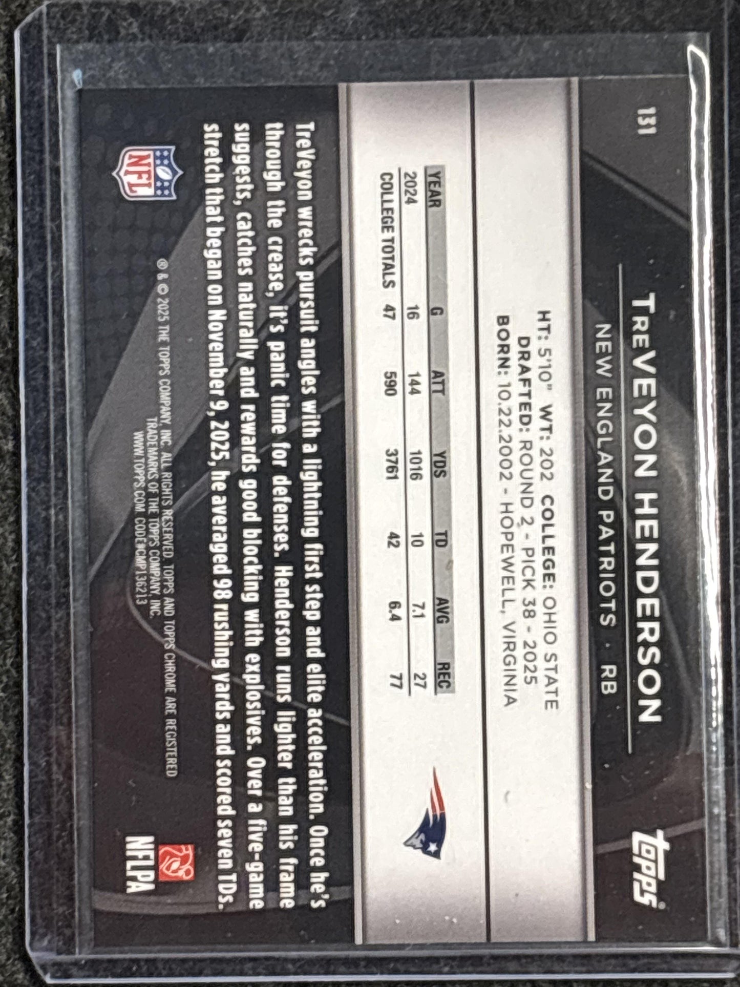 2025 Topps Chrome Black #131 Treveyon Henderson Patriots