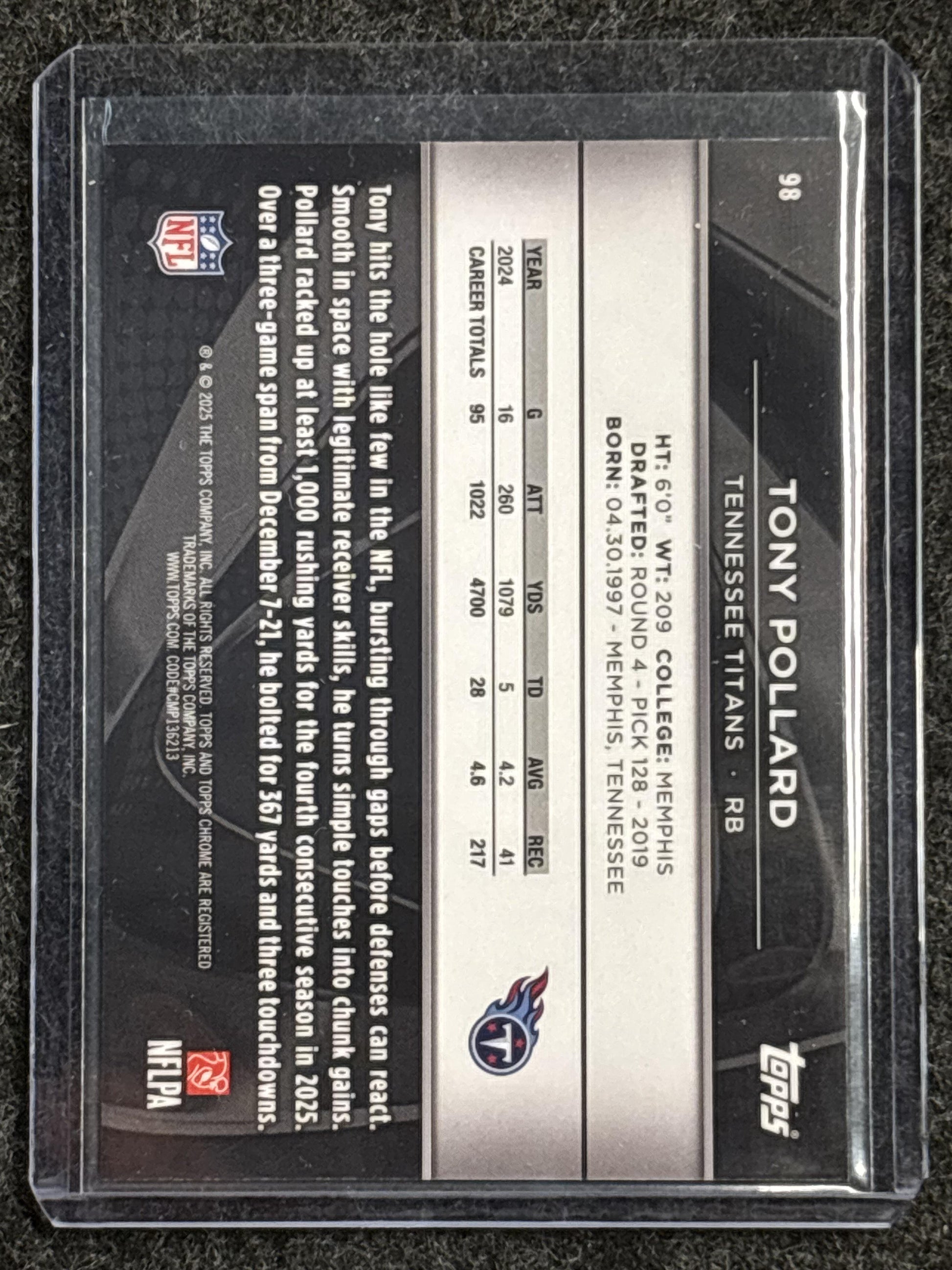 2025 Topps Chrome Black #98 Tony Pollard Blue /150 SN