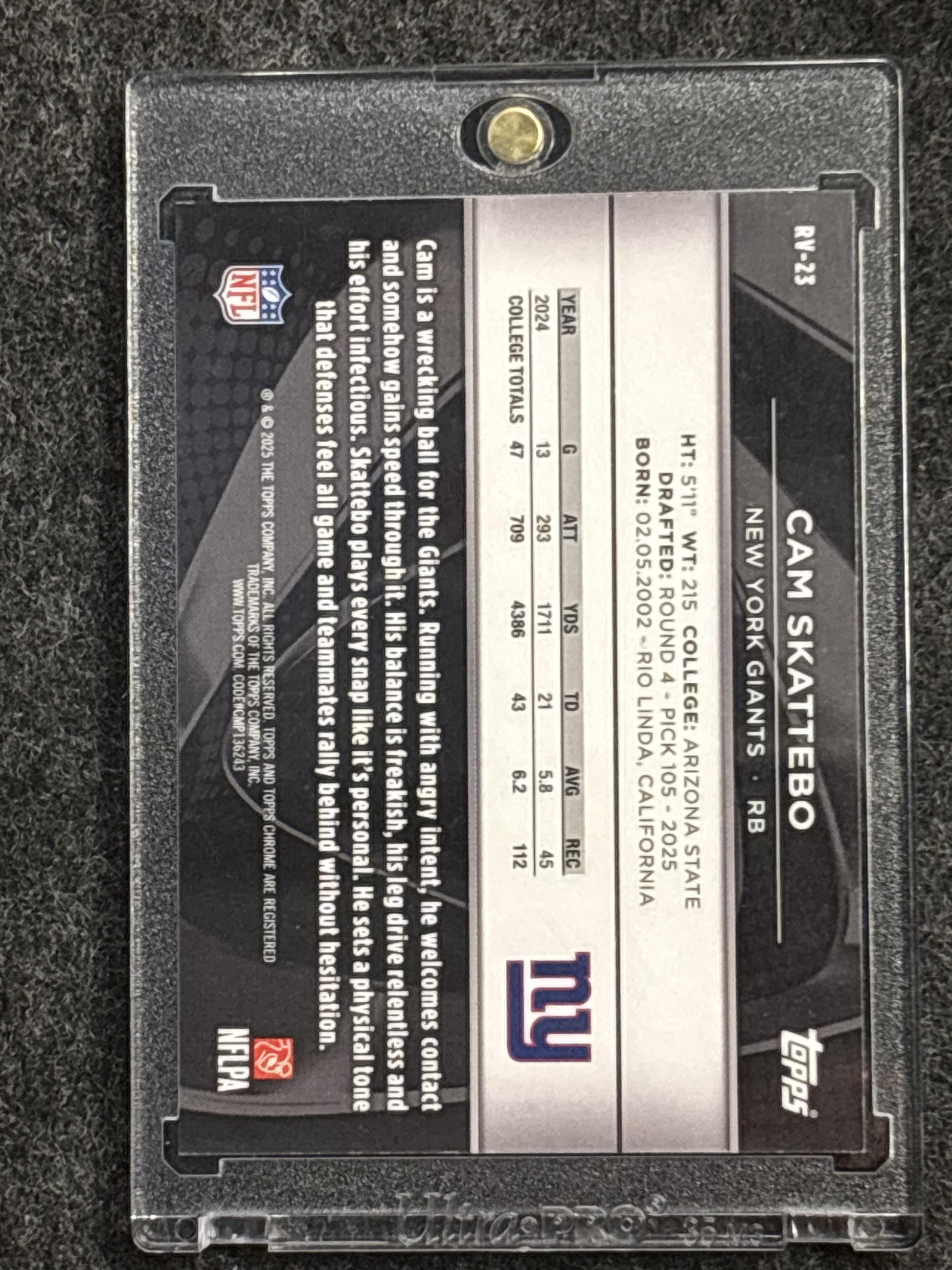2025 Topps Chrome Black #RV-23 Cam Skattebo Rookie Variations Orange Refractor #/25 New York Giants SN