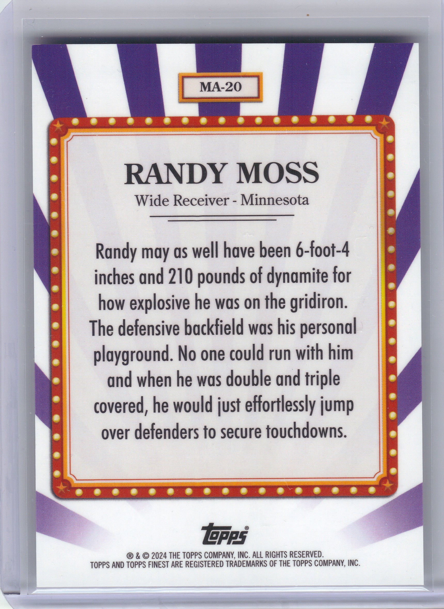 2024 Finest #MA-20 Randy Moss Main Attraction Minnesota Vikings