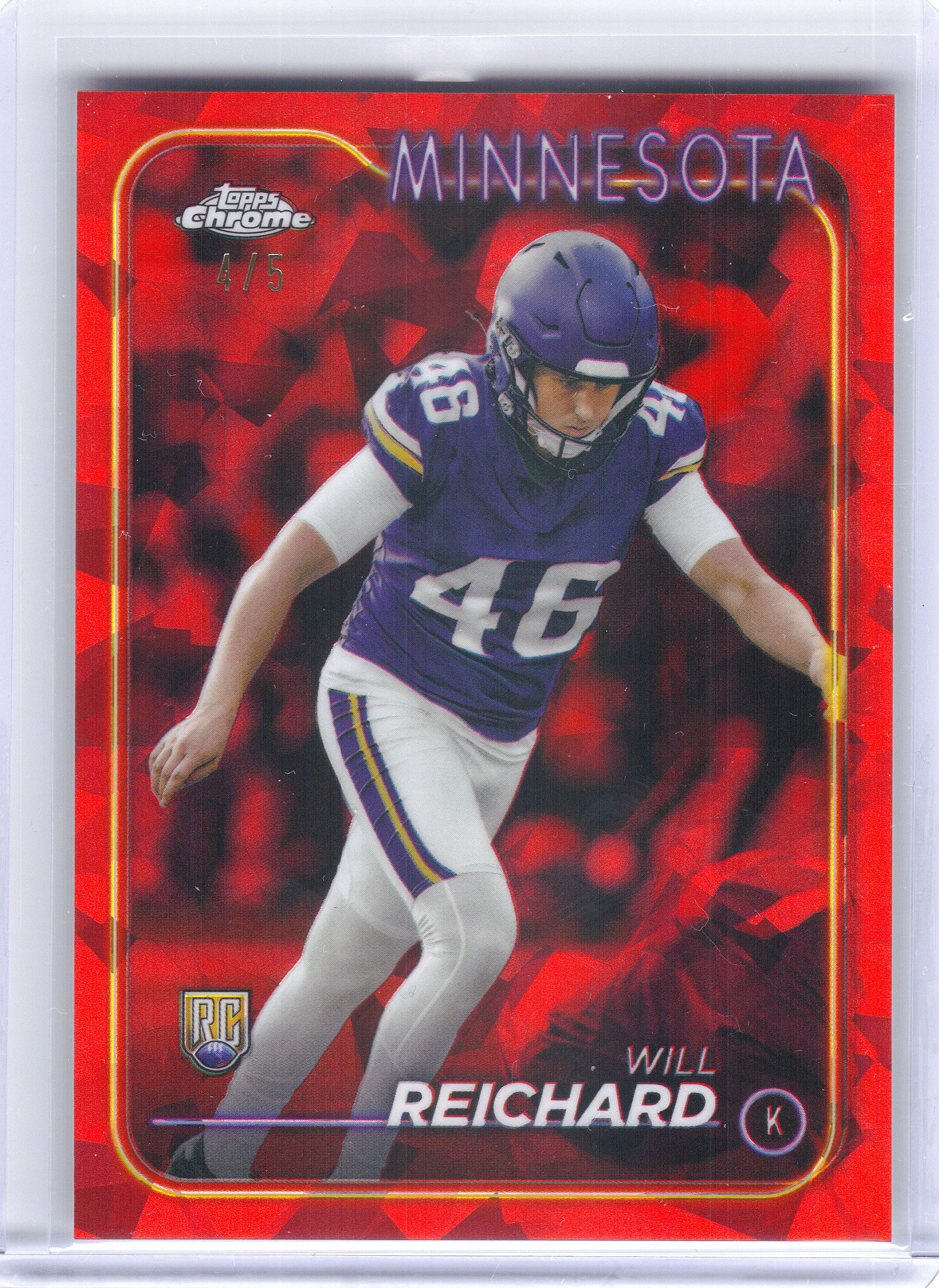 2024 Topps Chrome Sapphire Edition #277 Will Reichard Red Sapphire #/5 Minnesota Vikings SN, Rookie