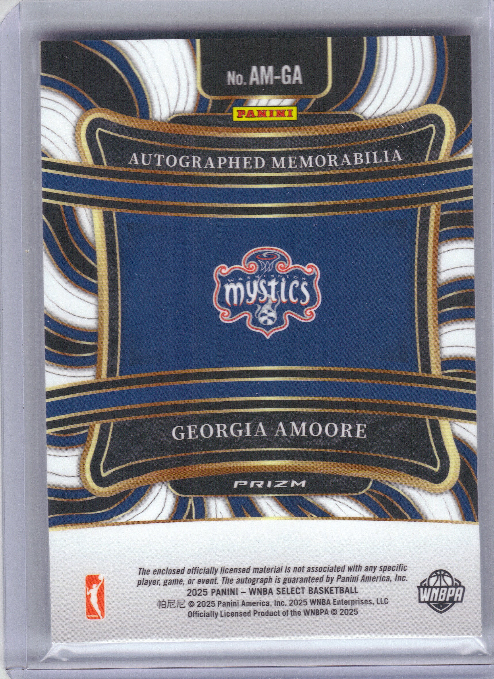 2025 Panini Select WNBA #AM-GA Georgia Amoore RPA Washington Mystics SN, Rookie, Auto