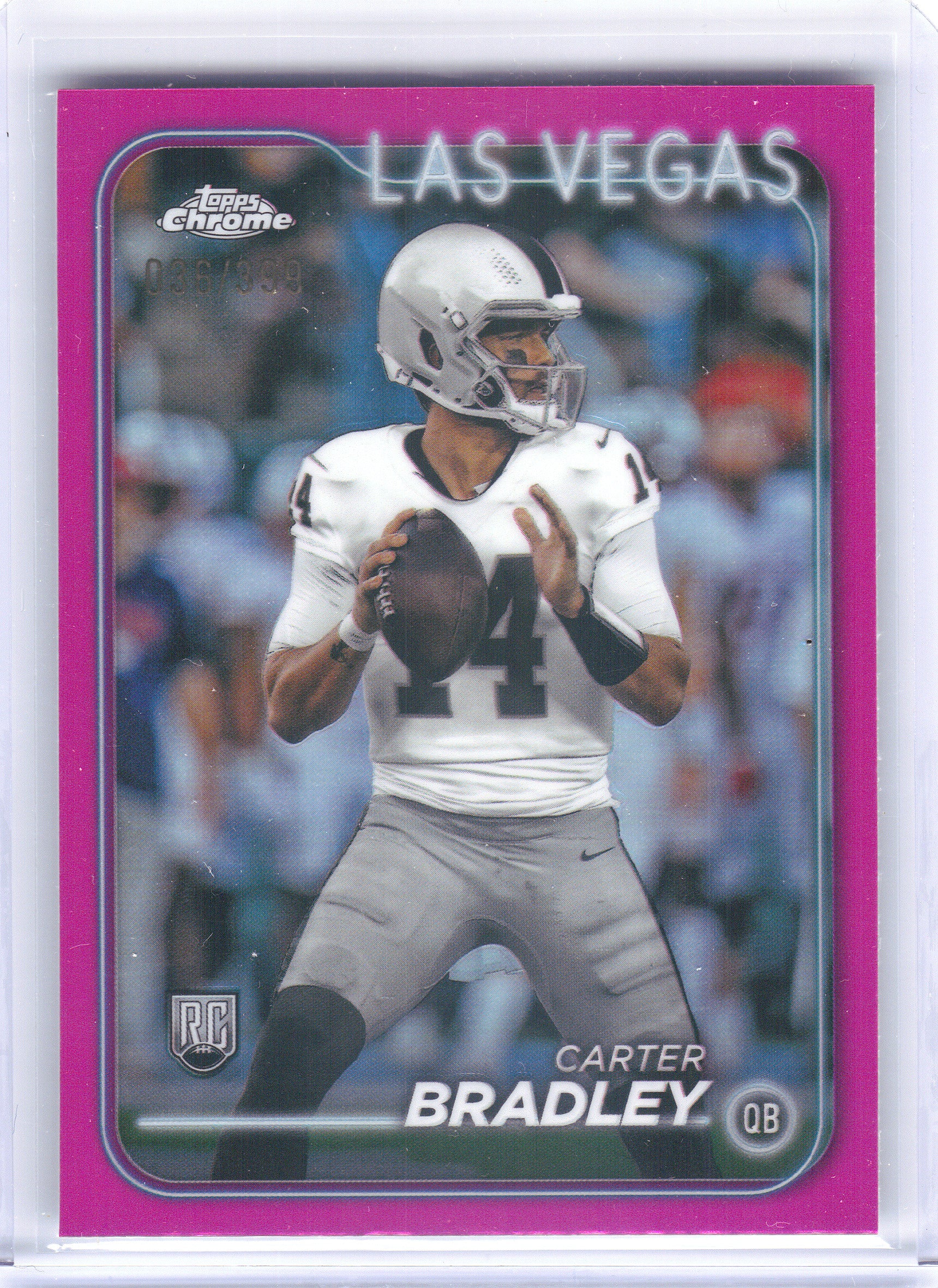 2024 Topps Chrome #272 Carter Bradley Magenta Refractor #/399 Las Vegas Raiders SN, Rookie