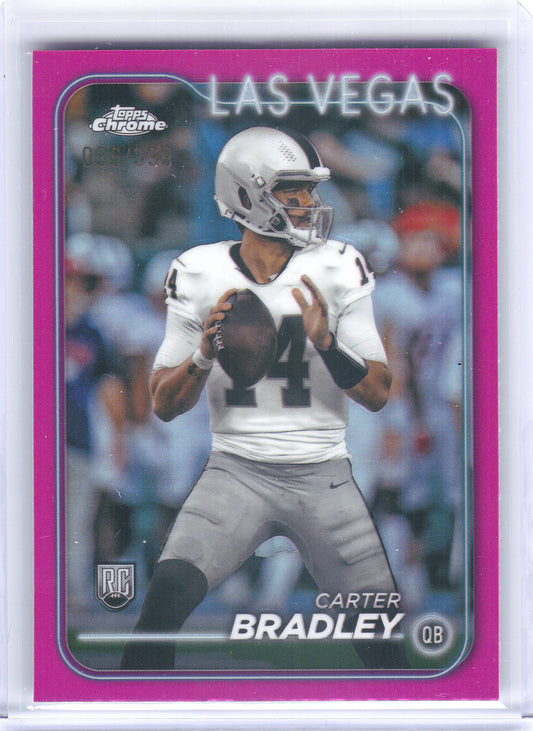 2024 Topps Chrome #272 Carter Bradley Magenta Refractor #/399 Las Vegas Raiders SN, Rookie