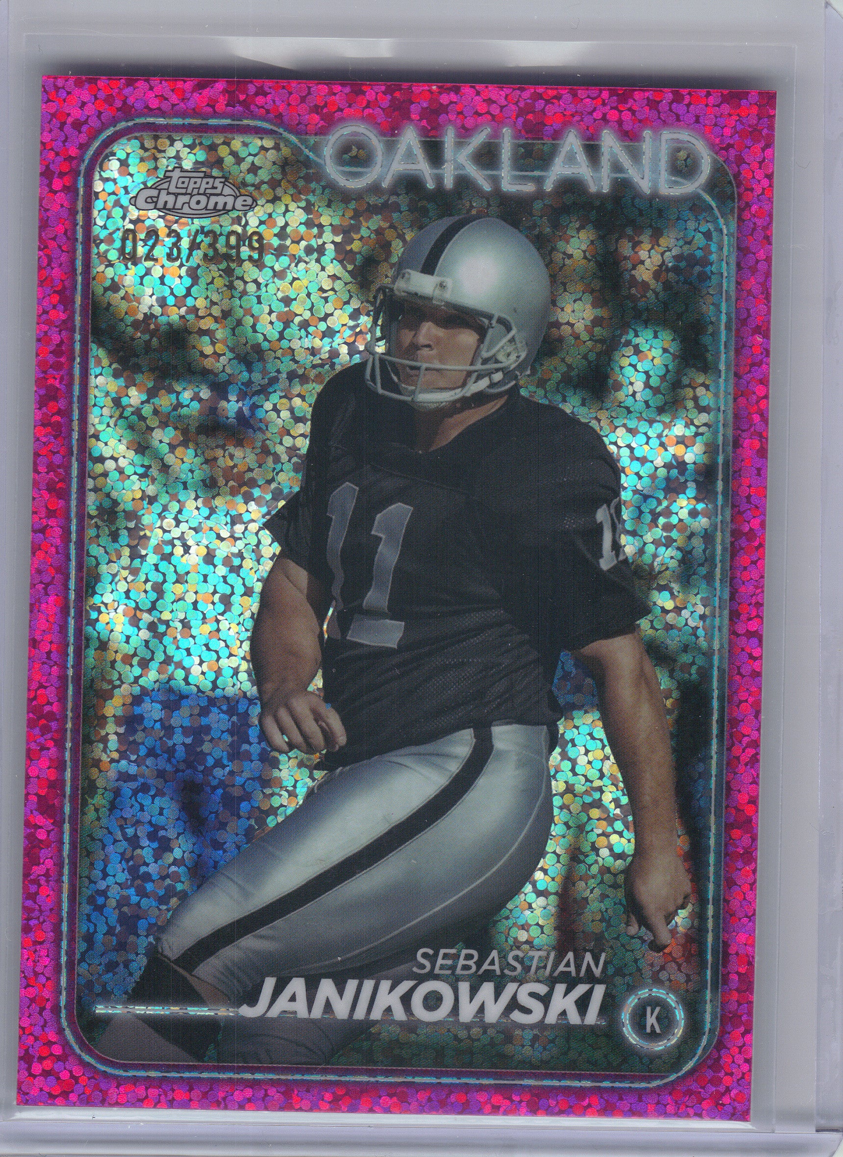 2024 Topps Chrome #154 Sebastian Janikowski Magenta Speckle Refractor #/399 Oakland Raiders SN