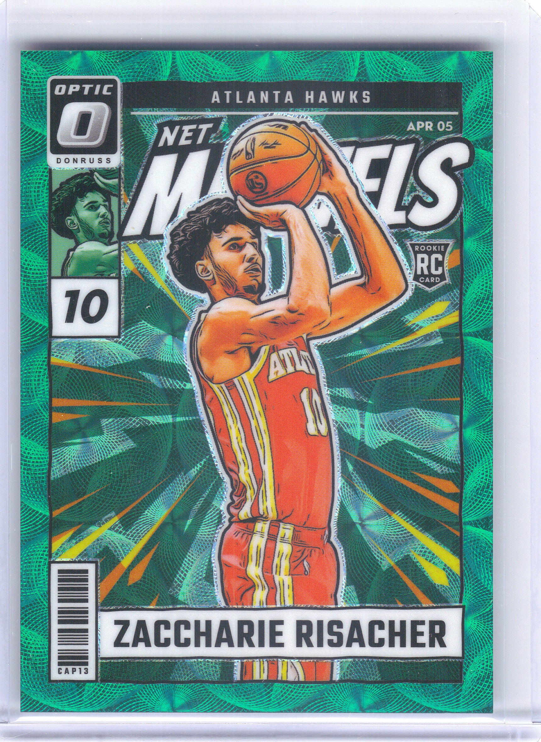 2024-25 Donruss Optic #25 Zaccharie Risacher Net Marvels Green International #/25 Atlanta Hawks SN
