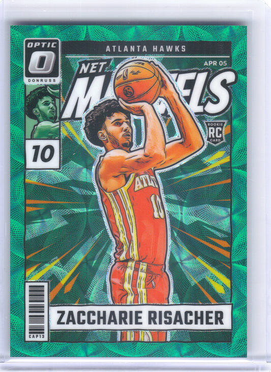 2024-25 Donruss Optic #25 Zaccharie Risacher Net Marvels Green International #/25 Atlanta Hawks SN