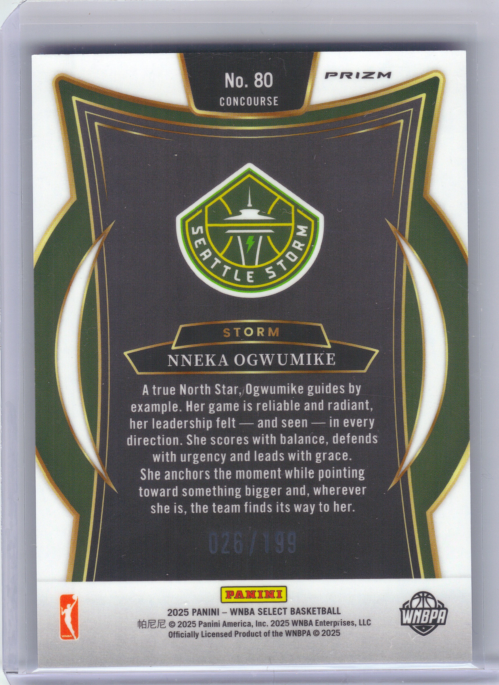 2025 Panini Select WNBA #80 Nneka Ogwumike Blue Scope Prizms #/199 Seattle Storm SN