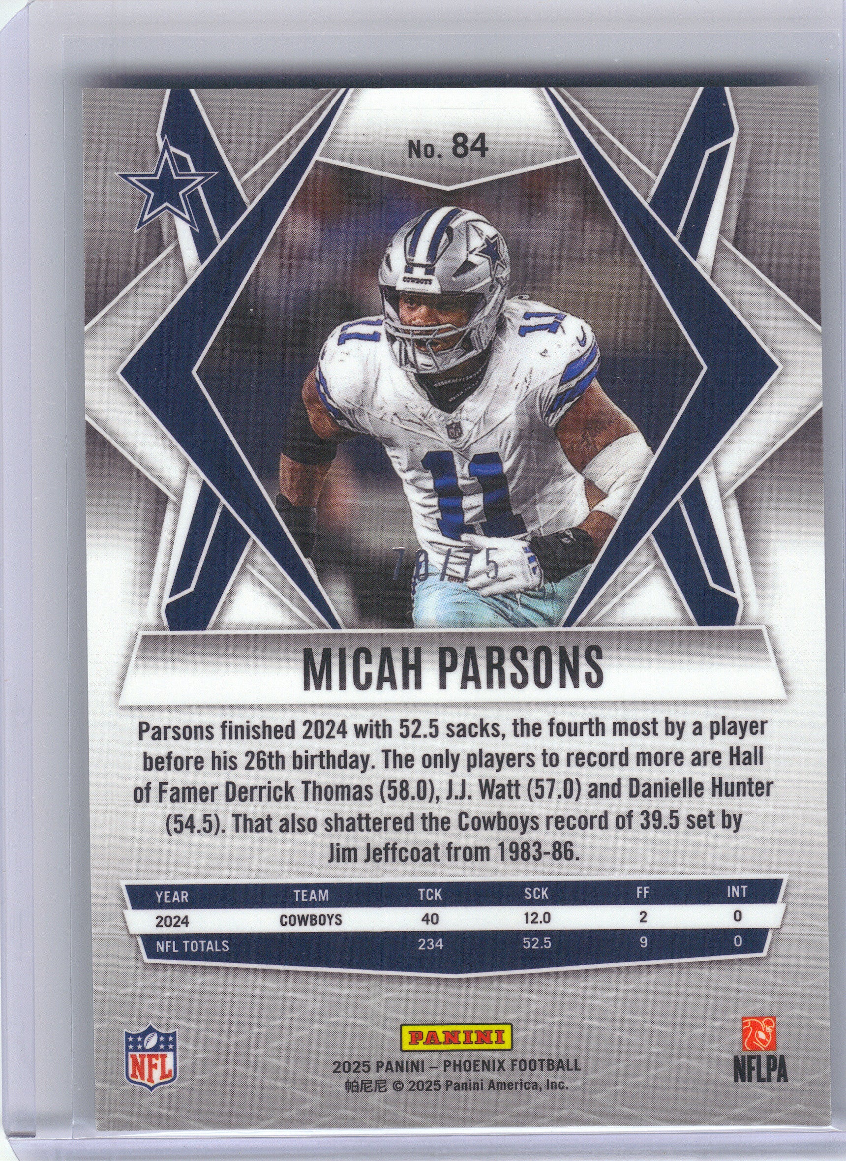 2025 Panini Phoenix #84 Micah Parsons Lime Green Mojo Prizm #/75 Dallas Cowboys SN