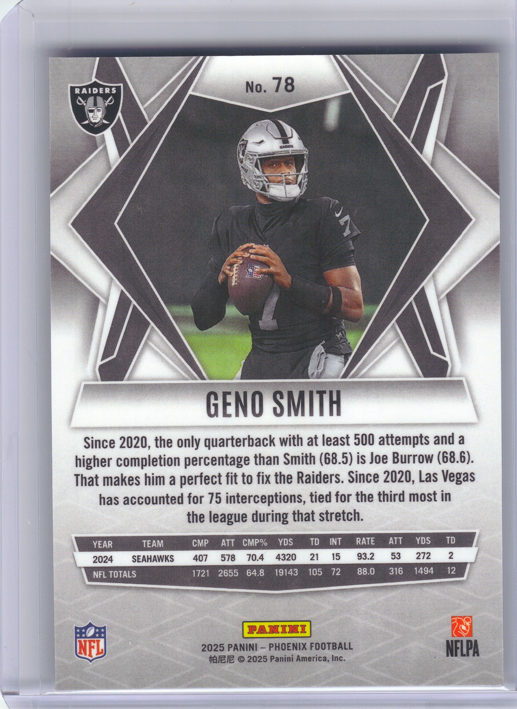 2025 Panini Phoenix #78 Geno Smith Silver Mojo Prizm Las Vegas Raiders