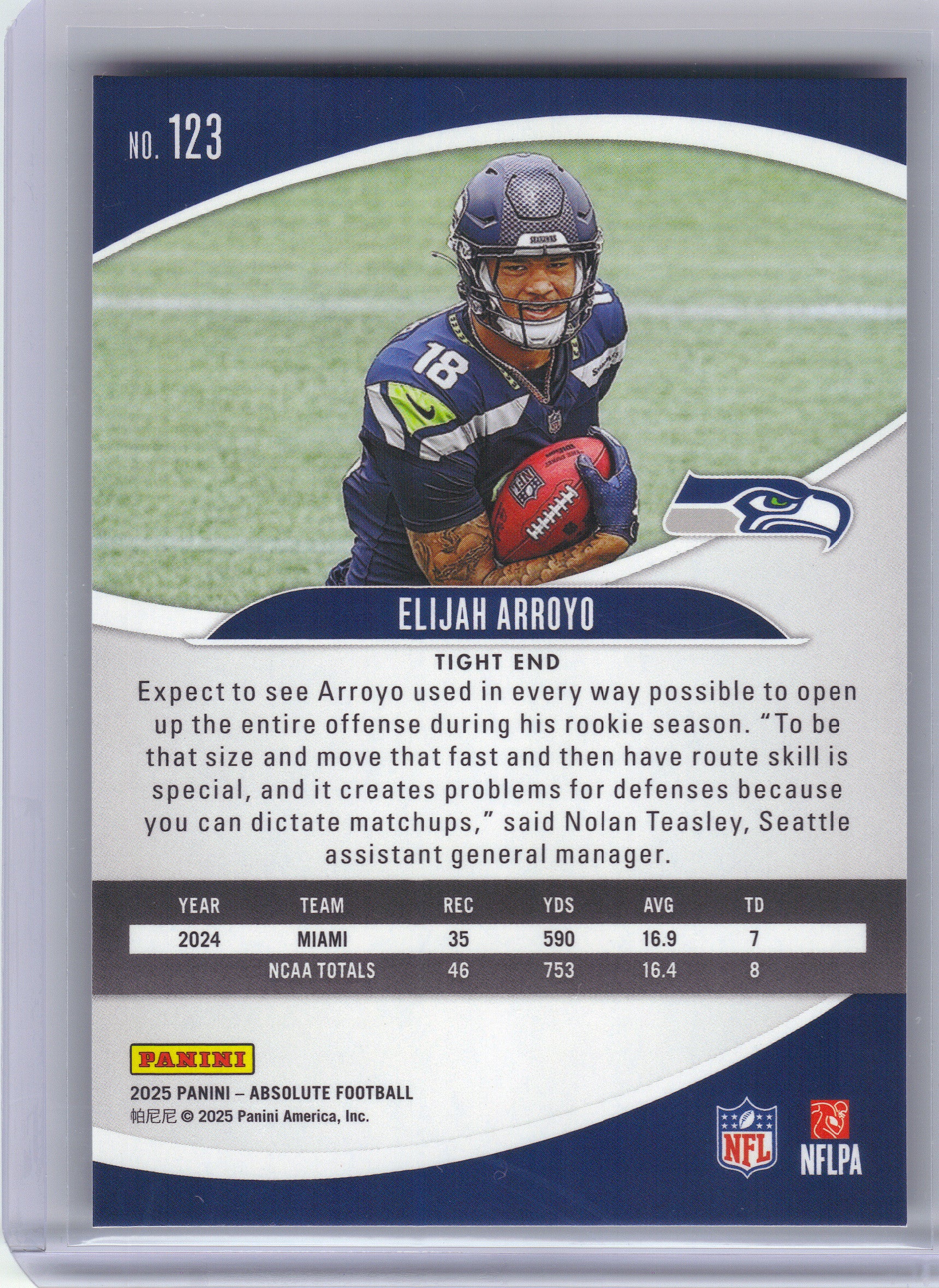 2025 Panini Absolute #123 Elijah Arroyo Retail Seattle Seahawks Rookie