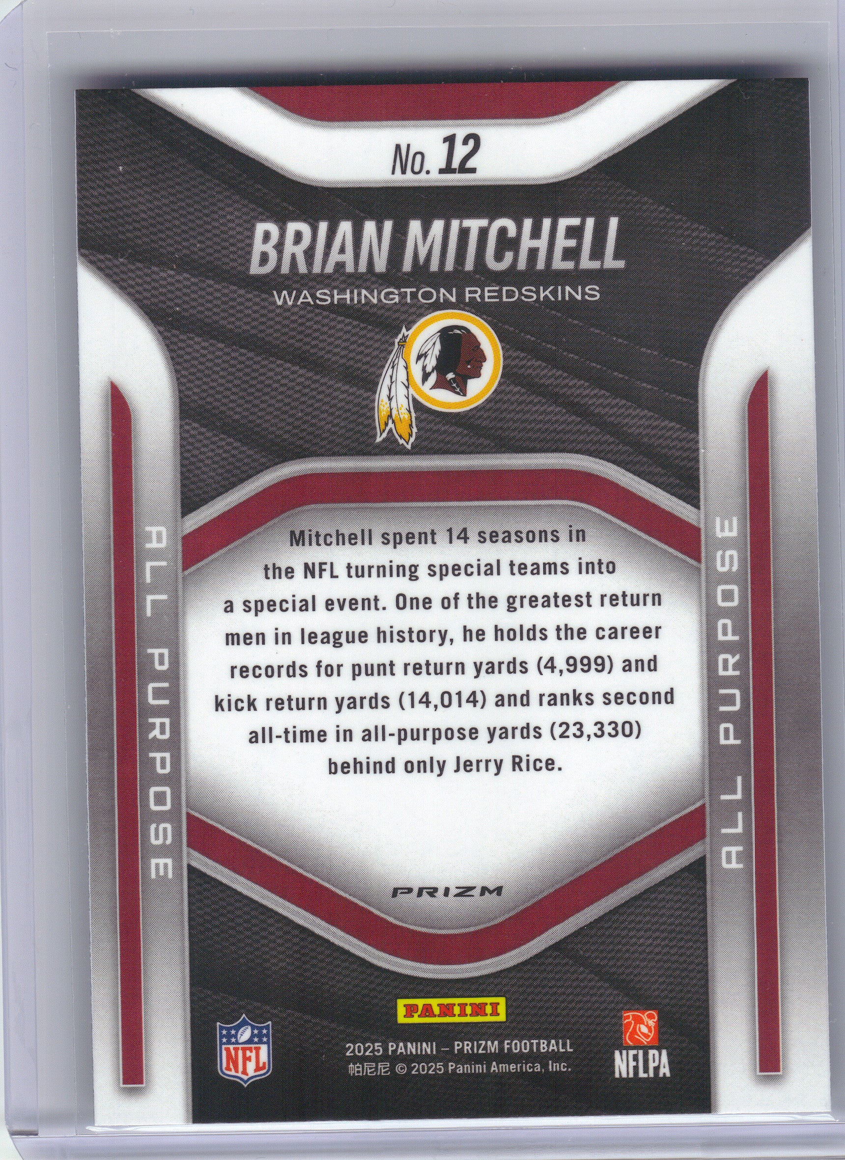 2025 Panini Prizm #12 Brian Mitchell All Purpose Prizms No Huddle Washington Redskins