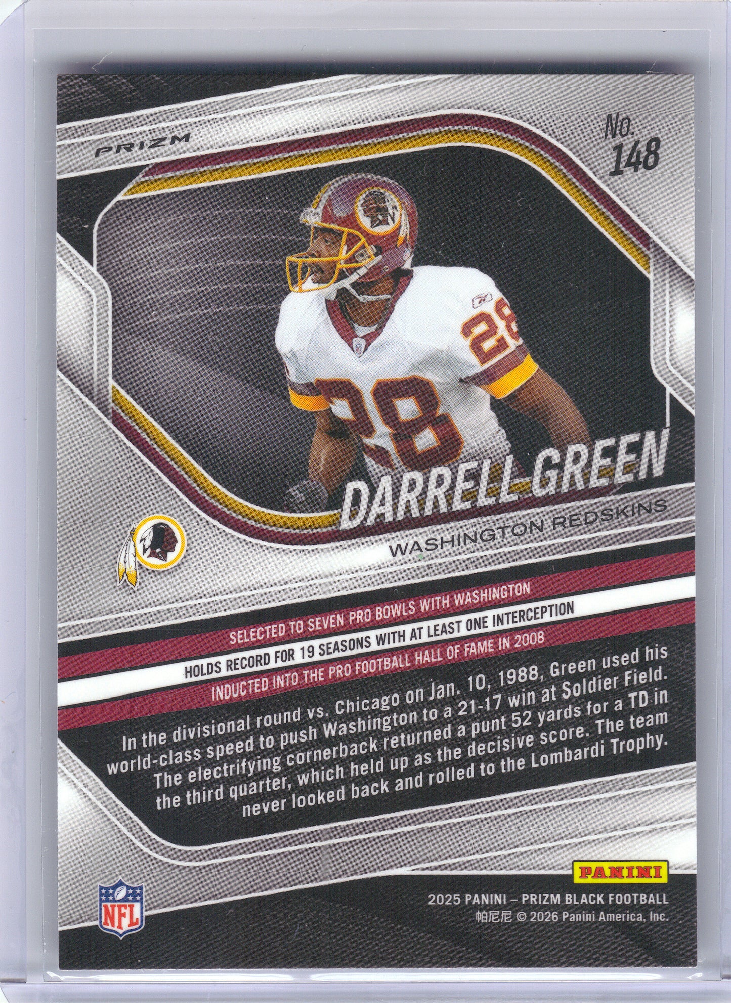 2025 Panini Prizm Black #148 Darrell Green Prizms Hyper Washington Redskins