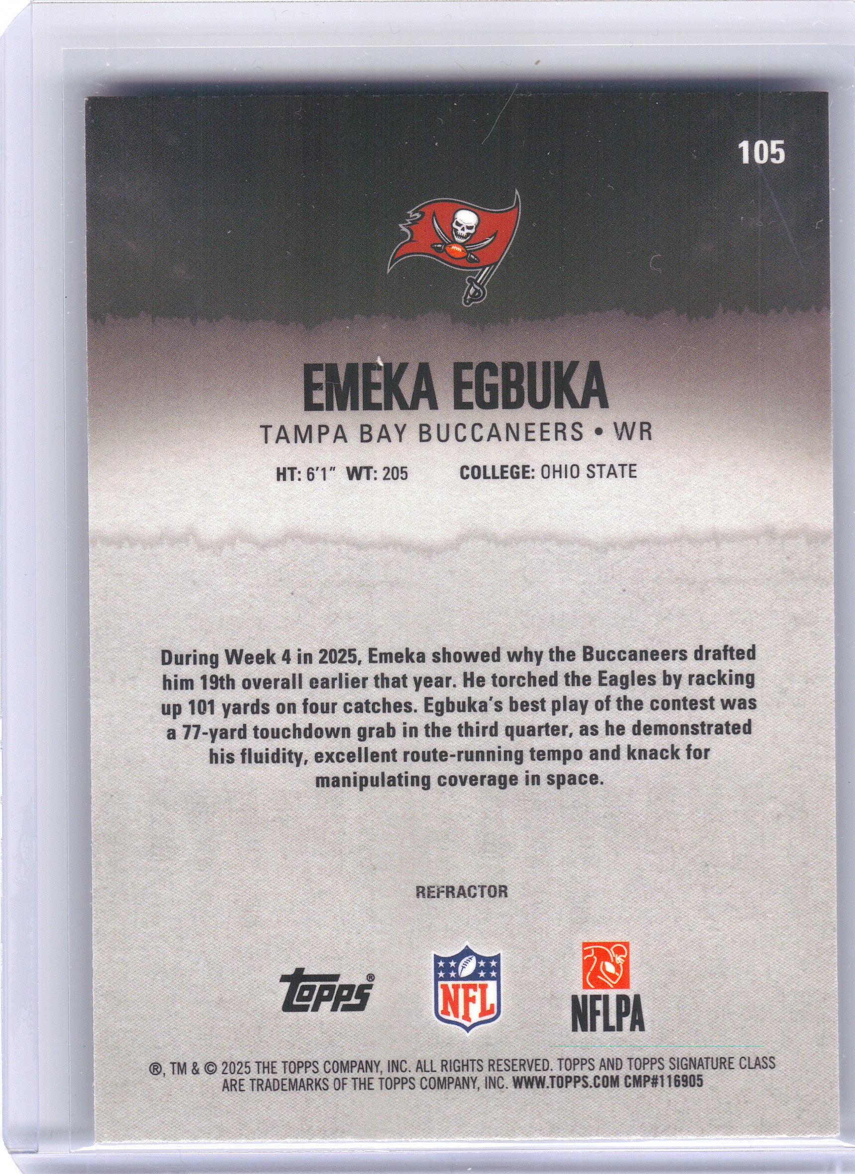 2025 Topps Signature Class #105 Emeka Egbuka Chrome Tampa Bay Buccaneers Rookie
