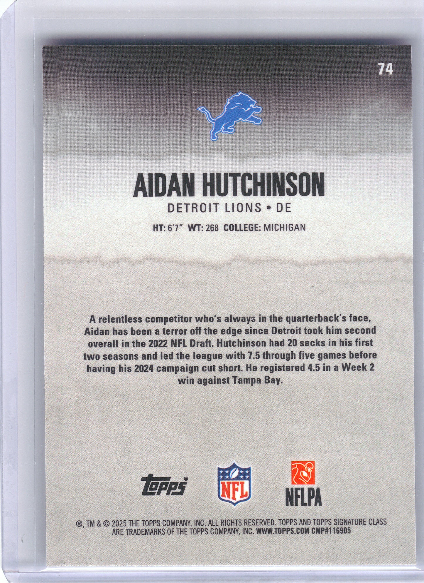 2025 Topps Signature Class #74 Aidan Hutchinson Chrome Detroit Lions