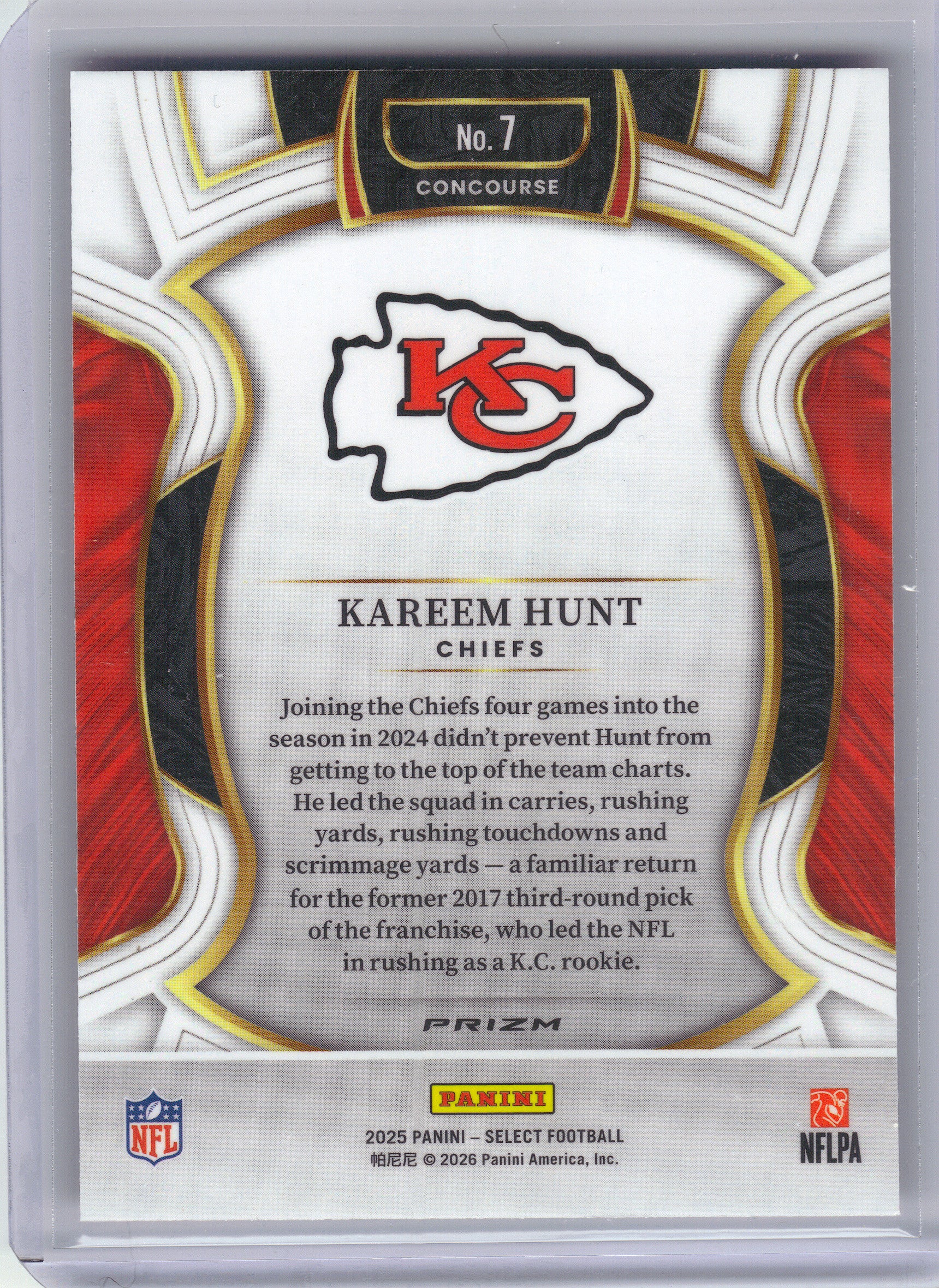 2025 Panini Select #7 Kareem Hunt Pink Prizm Shock Kansas City Chiefs