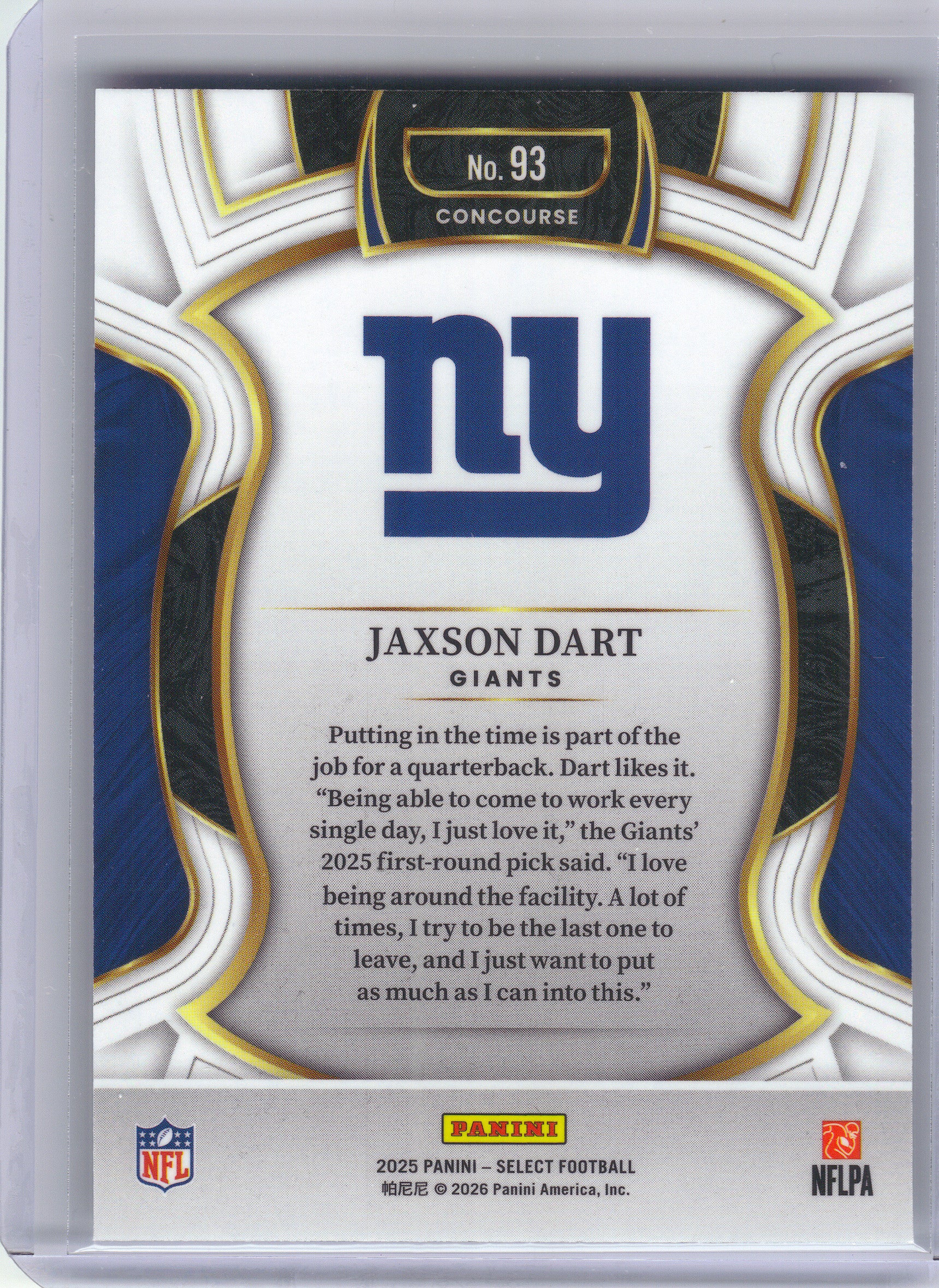 2025 Panini Select #93 Jaxson Dart New York Giants Rookie