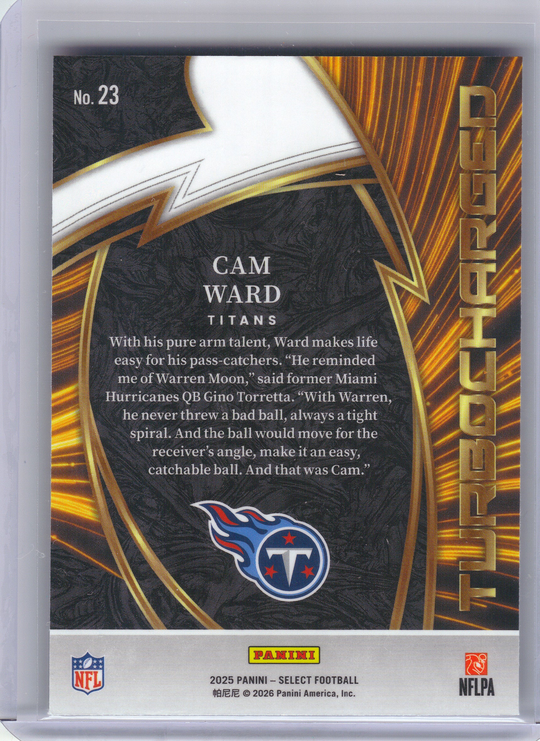 2025 Panini Select #23 Cam Ward Turbocharged Tennessee Titans