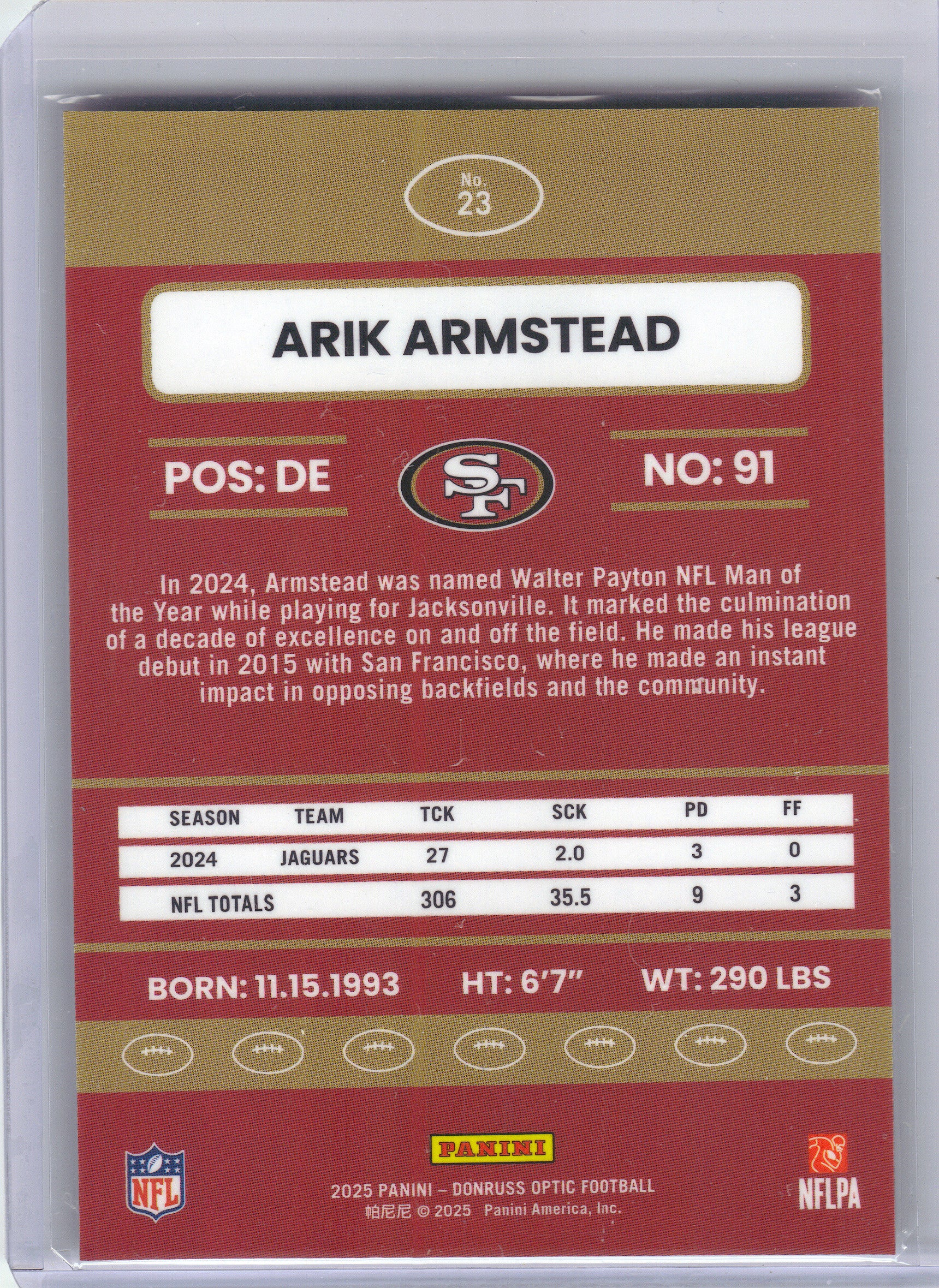 2025 Donruss Optic #23 Arik Armstead 2015 Retro San Francisco 49ers
