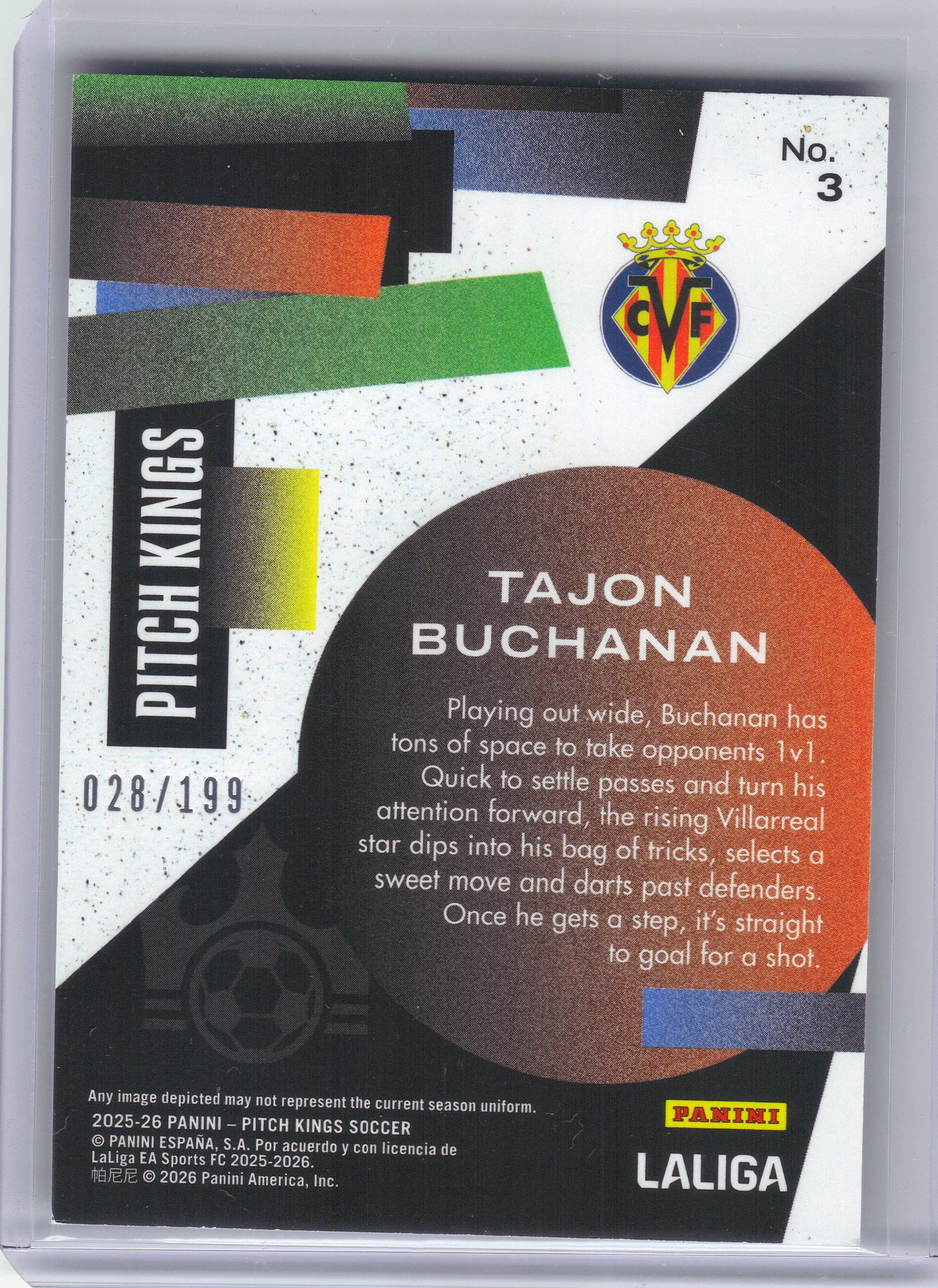 2025-26 Panini Pitch Kings #3 Tajon Buchanan #'d/199 Villarreal CF SN
