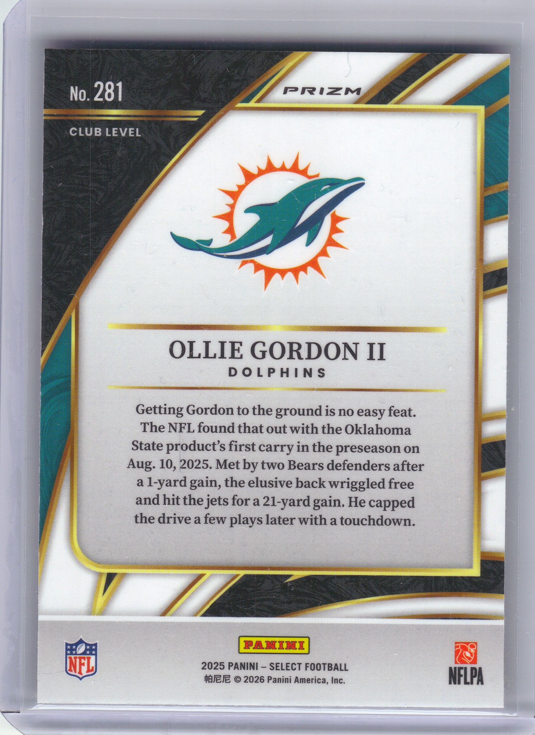 2025 Panini Select #281 Ollie Gordon II Pink Prizm Shock Miami Dolphins