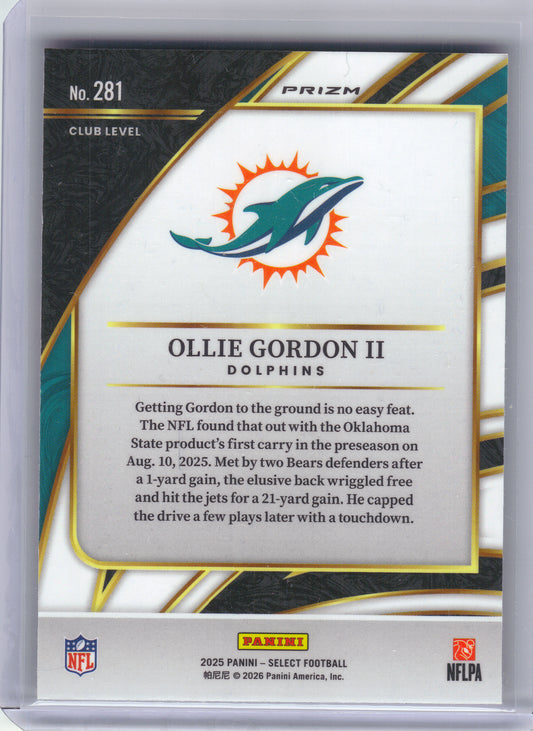 2025 Panini Select #281 Ollie Gordon II Pink Prizm Shock Miami Dolphins