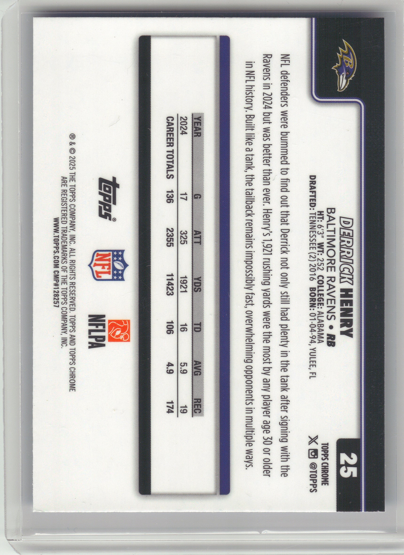 2025 Topps Chrome Sapphire Edition #25 Derrick Henry Baltimore Ravens