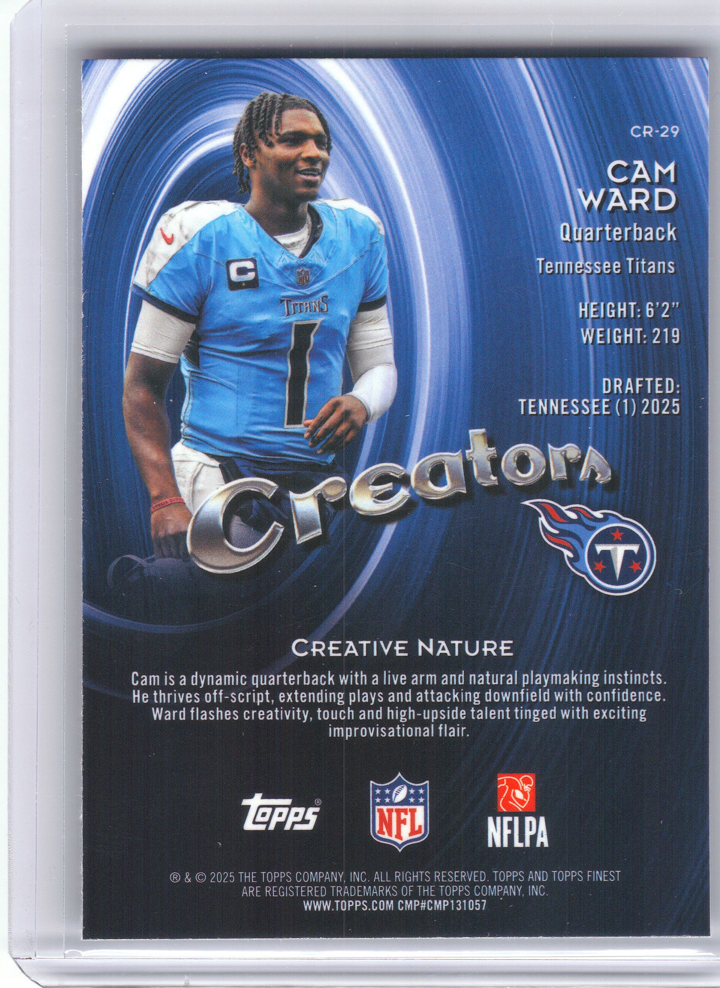 2025 Finest #CR-29 Cam Ward Creators Tennessee Titans