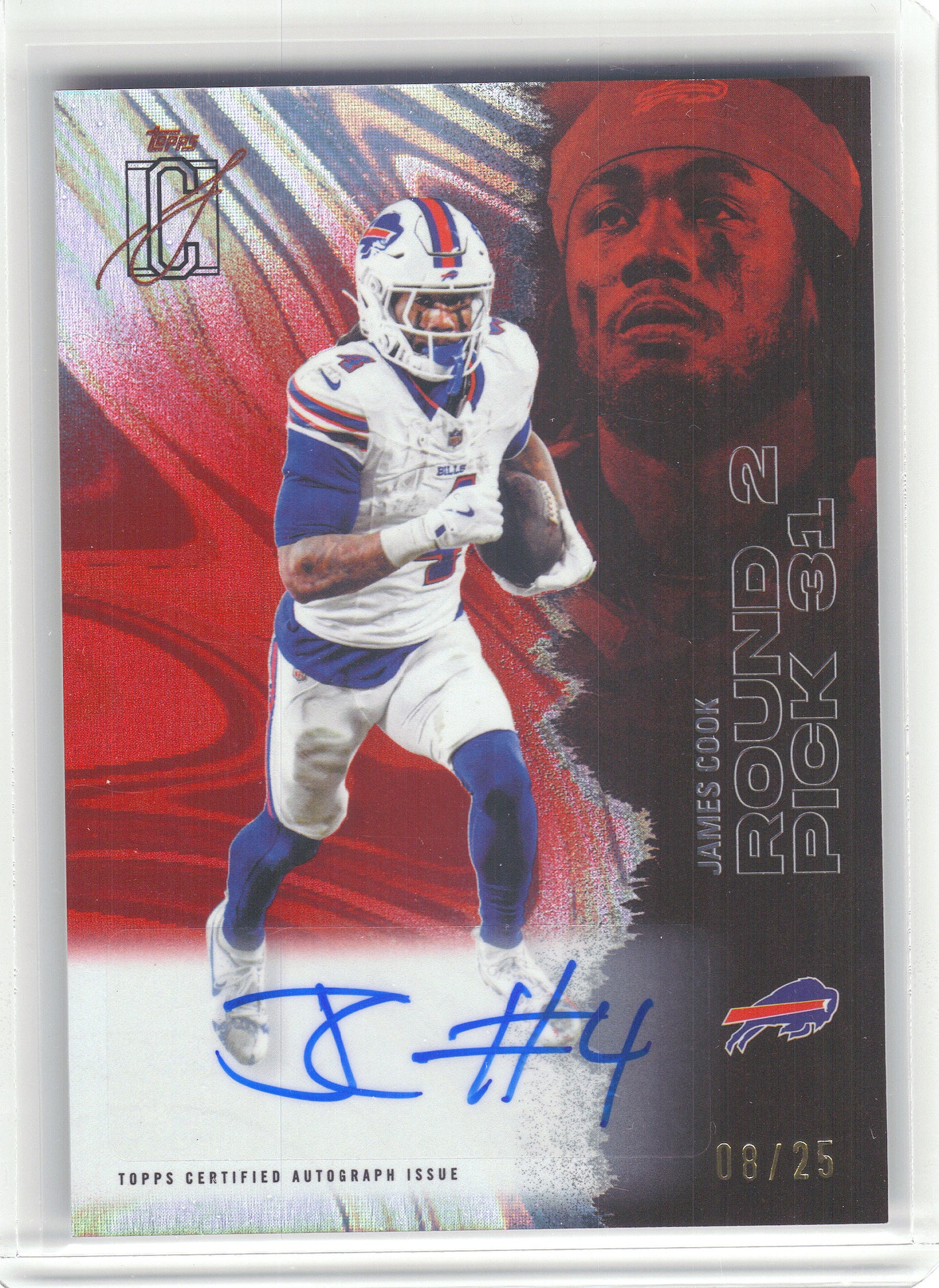 2025 Topps Signature Class #8 James Cook Chrome Autographs Red Lava Refractor #/25 Buffalo Bills SN, Auto