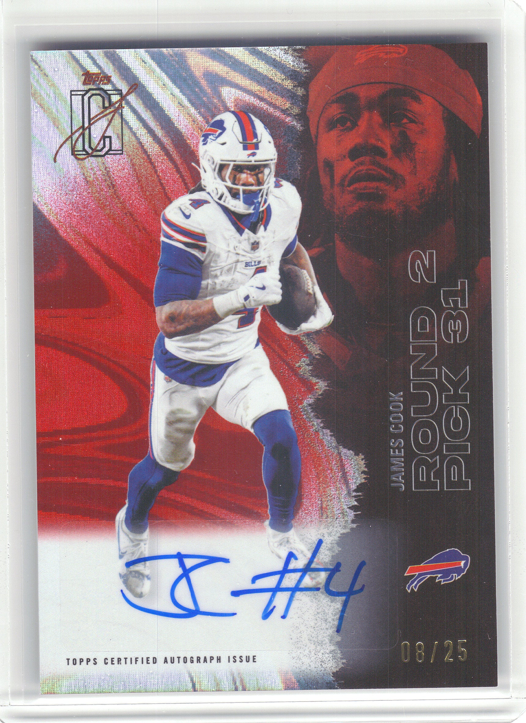 2025 Topps Signature Class #8 James Cook Chrome Autographs Red Lava Refractor #/25 Buffalo Bills SN, Auto