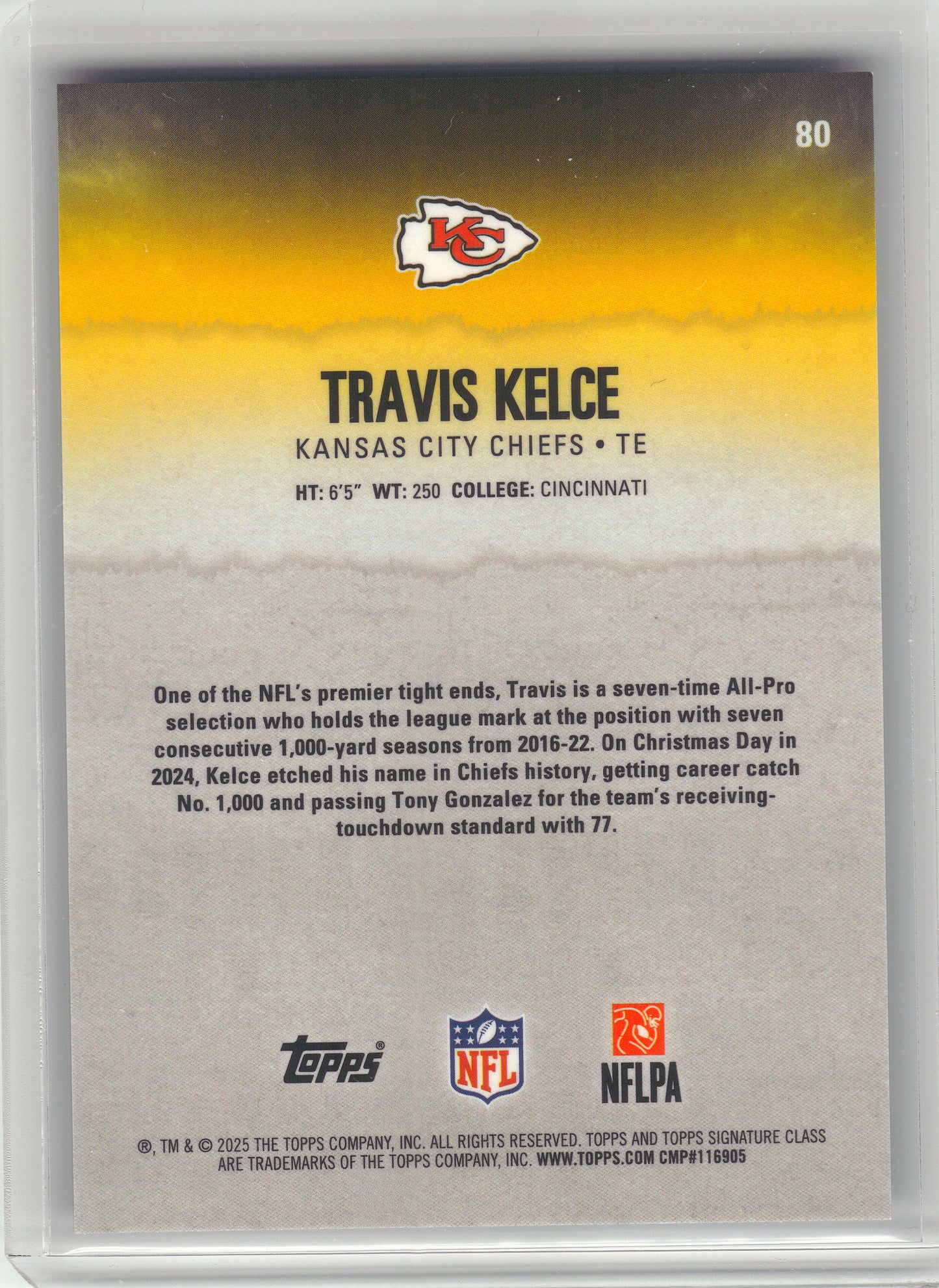 2025 Topps Signature Class #80 Travis Kelce Teal #/225 Kansas City Chiefs SN