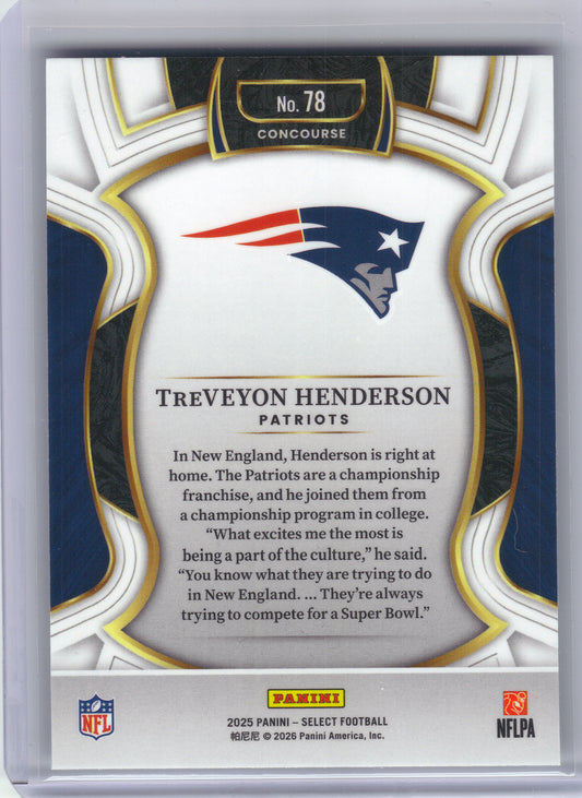 2025 Panini Select #78 TreVeyon Henderson New England Patriots Rookie