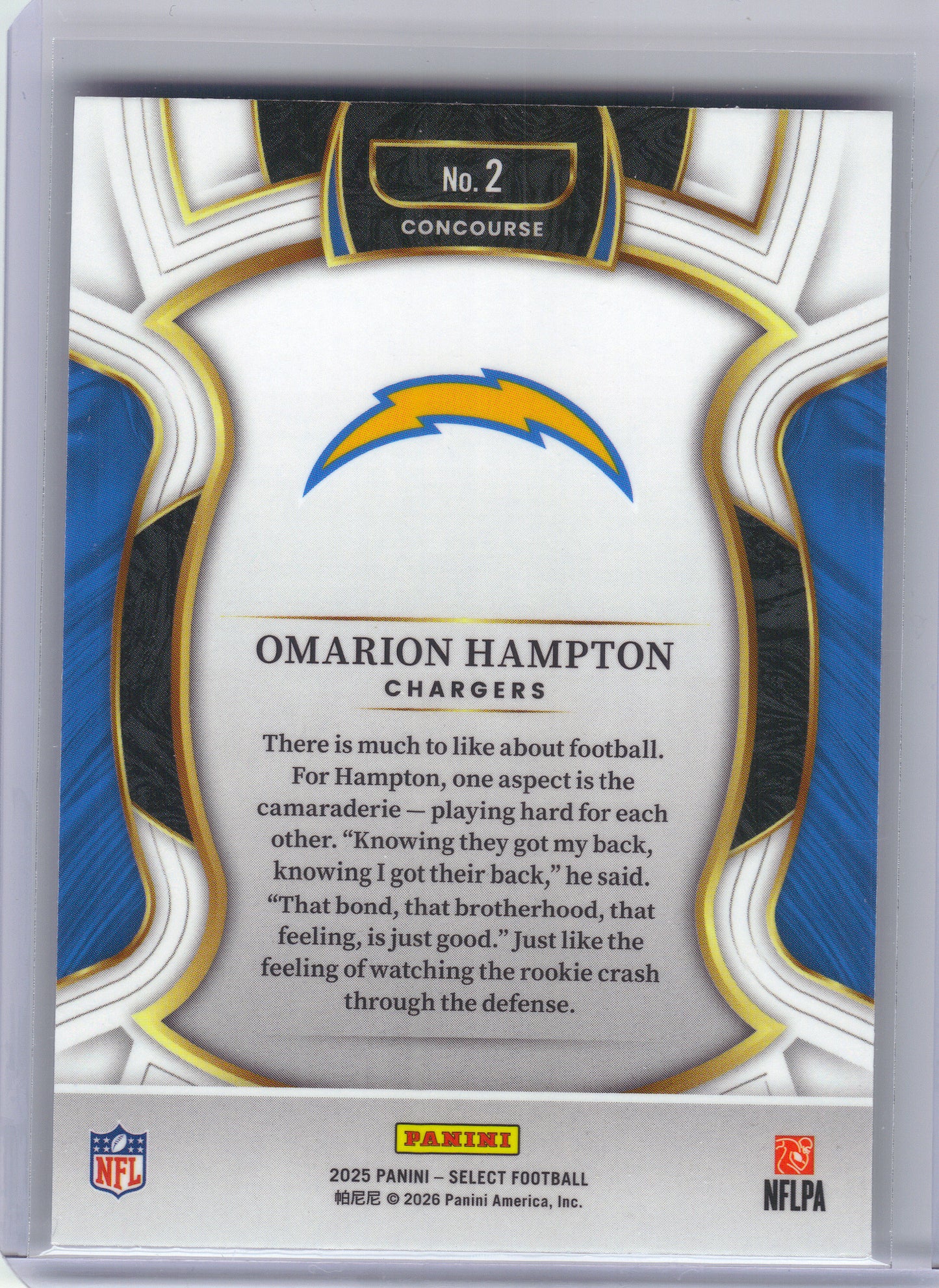 2025 Panini Select #2 Omarion Hampton Los Angeles Chargers Rookie