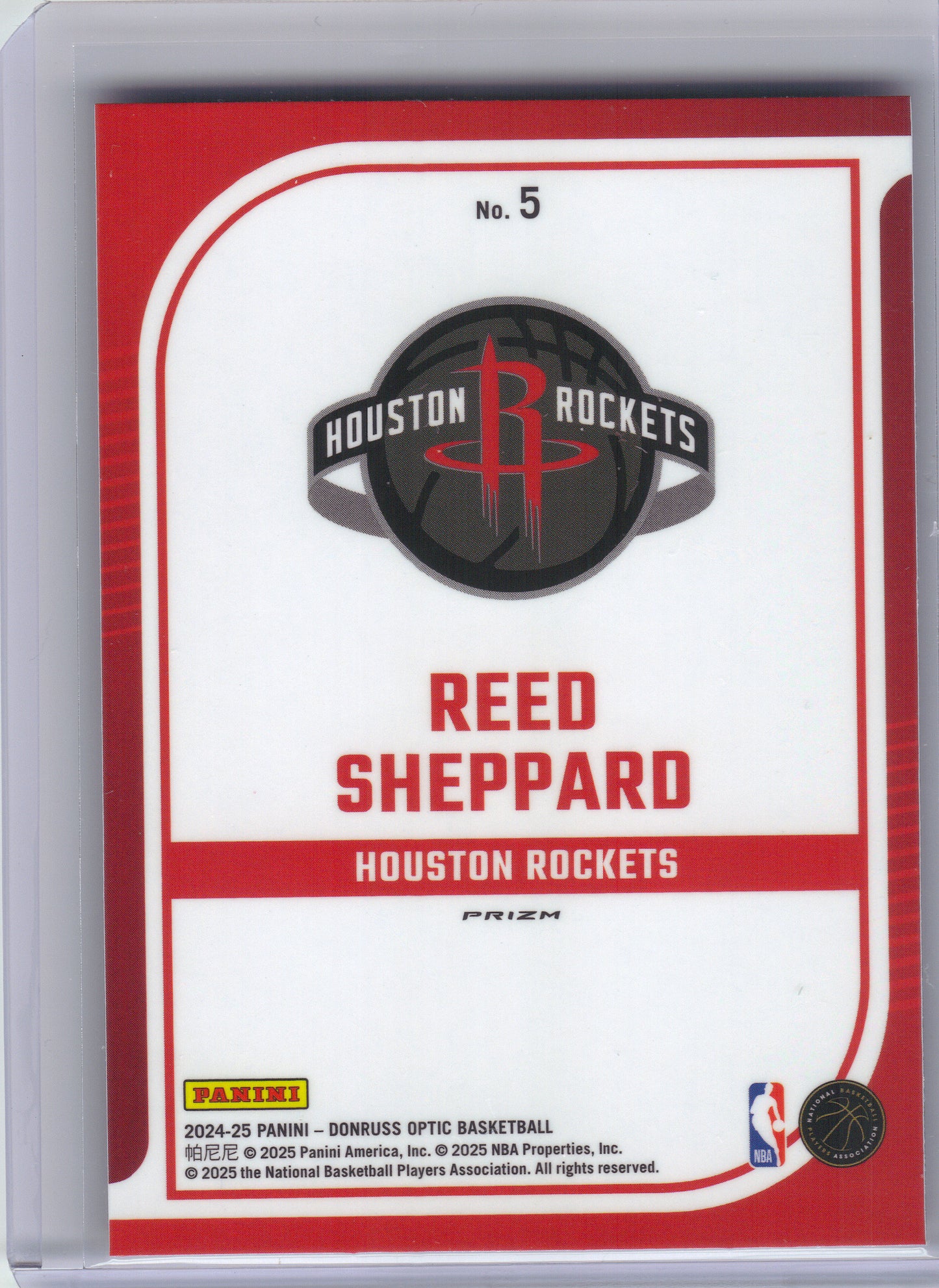 2024-25 Donruss Optic #5 Reed Sheppard Elite Dominators Red International Houston Rockets