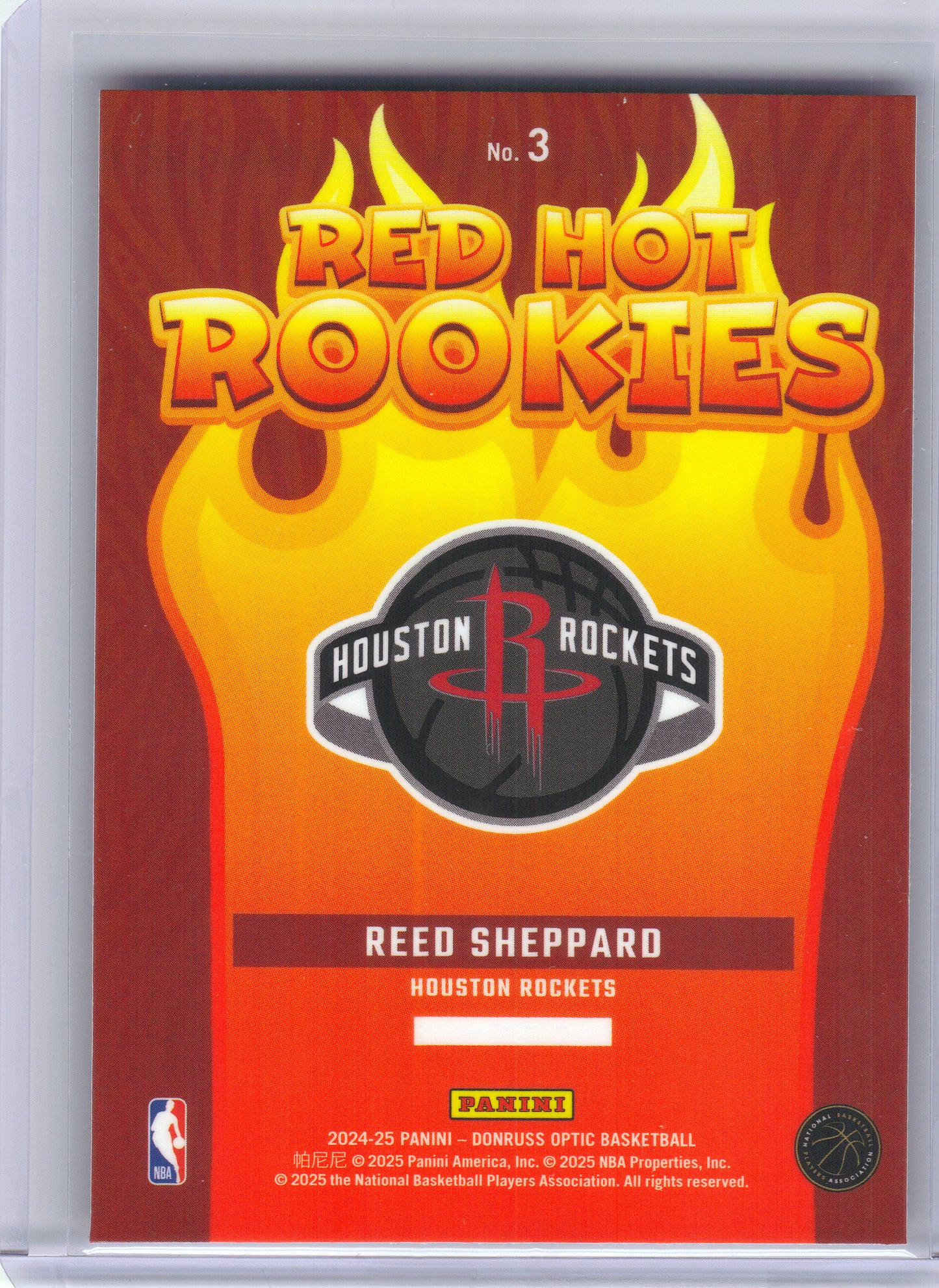 2024-25 Donruss Optic #3 Reed Sheppard Red Hot Rookies Houston Rockets