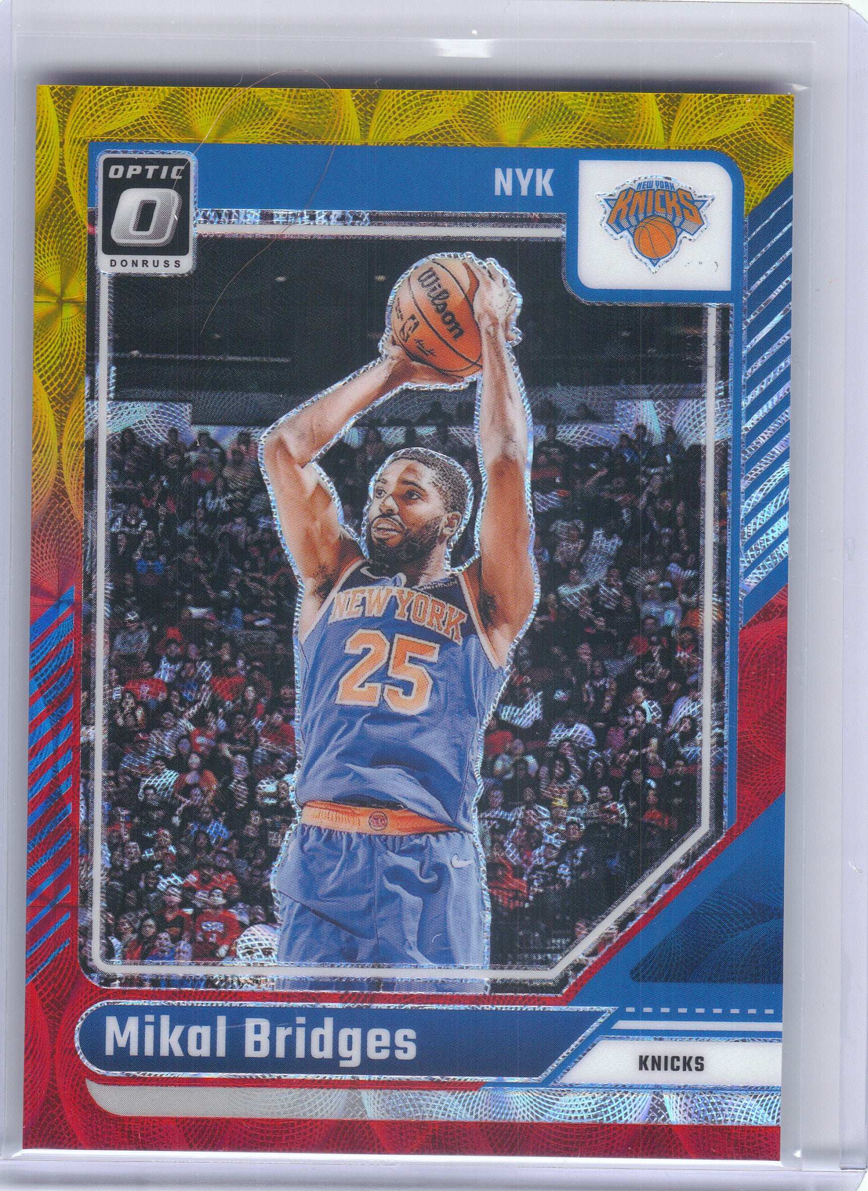 2024-25 Donruss Optic #217 Mikal Bridges Red and Gold International #/99 New York Knicks SN