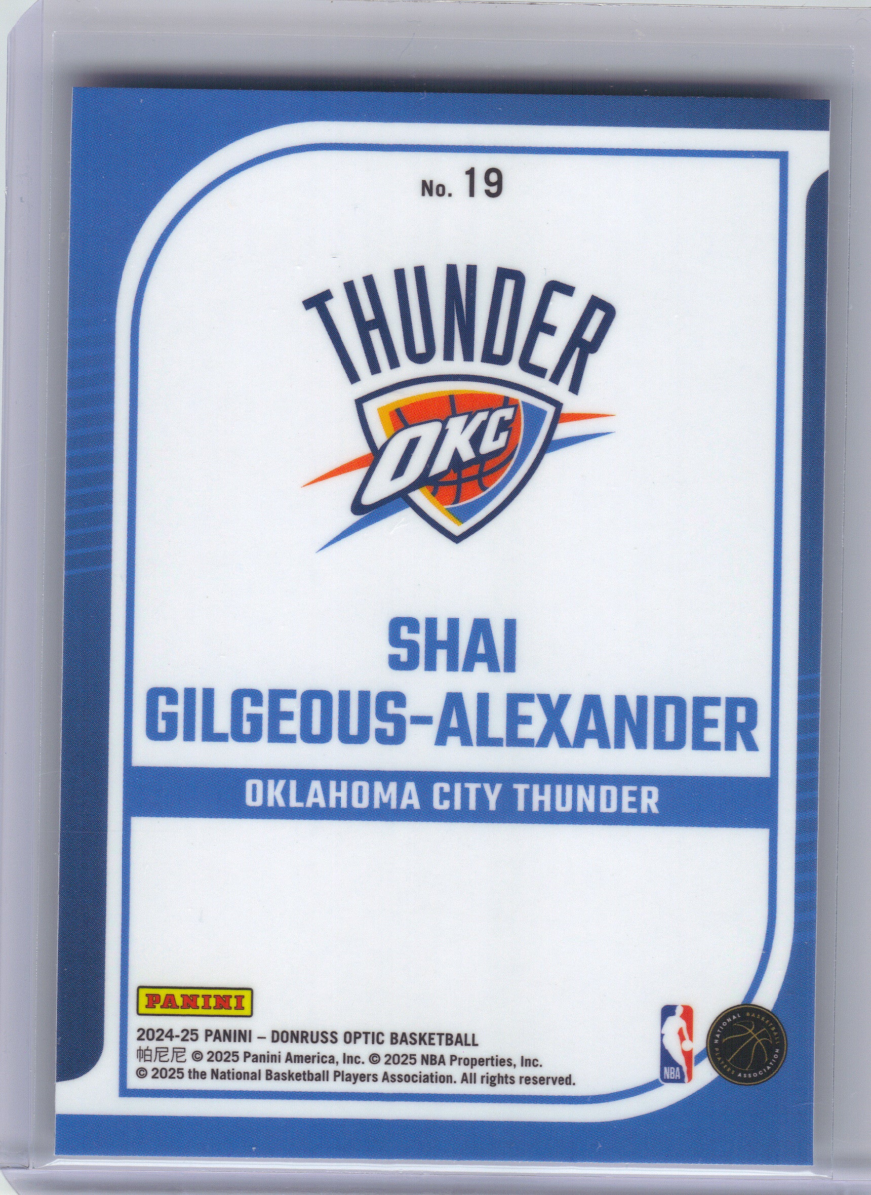 2024-25 Donruss Optic #19 Shai Gilgeous-Alexander Elite Dominators Oklahoma City Thunder