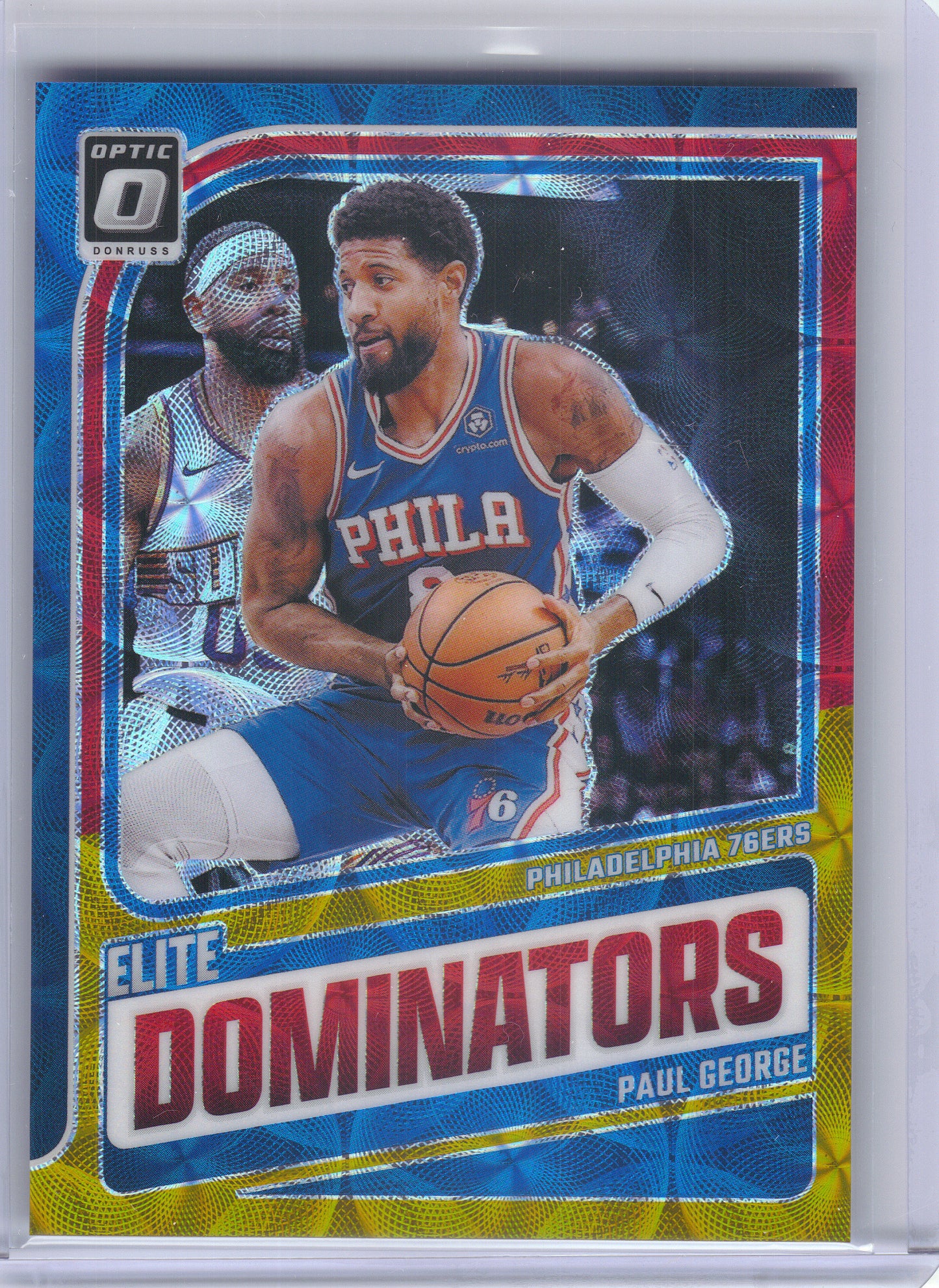 2024-25 Donruss Optic #11 Paul George Elite Dominators Red and Gold International #/99 Philadelphia 76ers SN