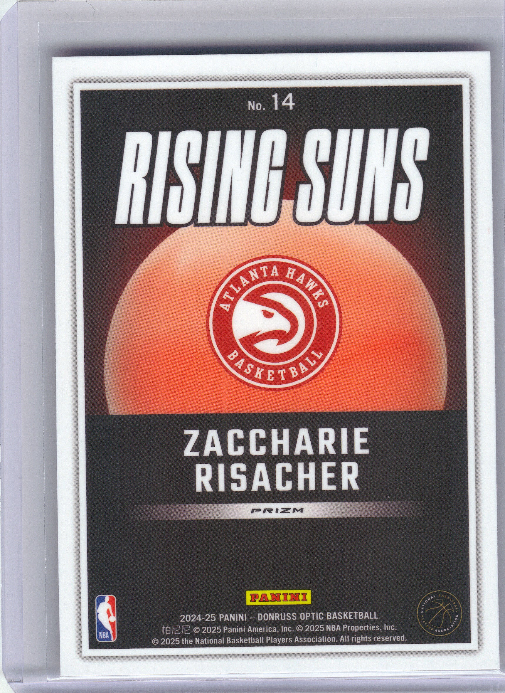 2024-25 Donruss Optic #14 Zaccharie Risacher Rising Suns Red International Atlanta Hawks